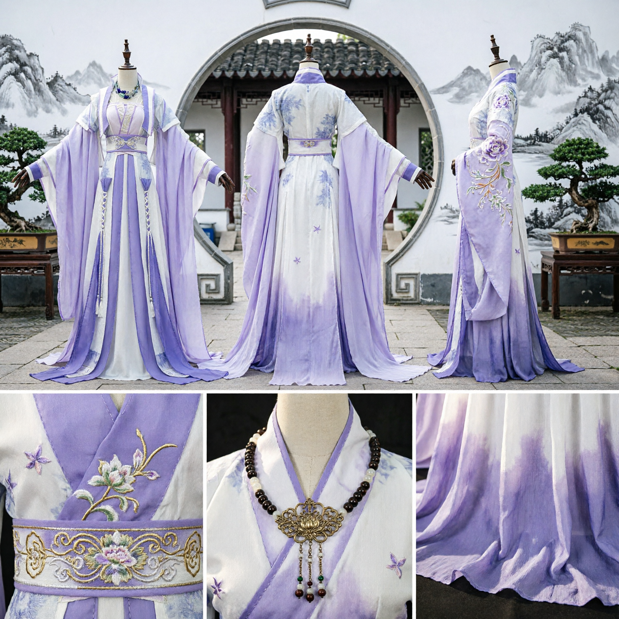 Elegant Purple and White Chinese Hanfu Ancient Fairy Dress Women Cosplay Historical Costume - Asian Costume