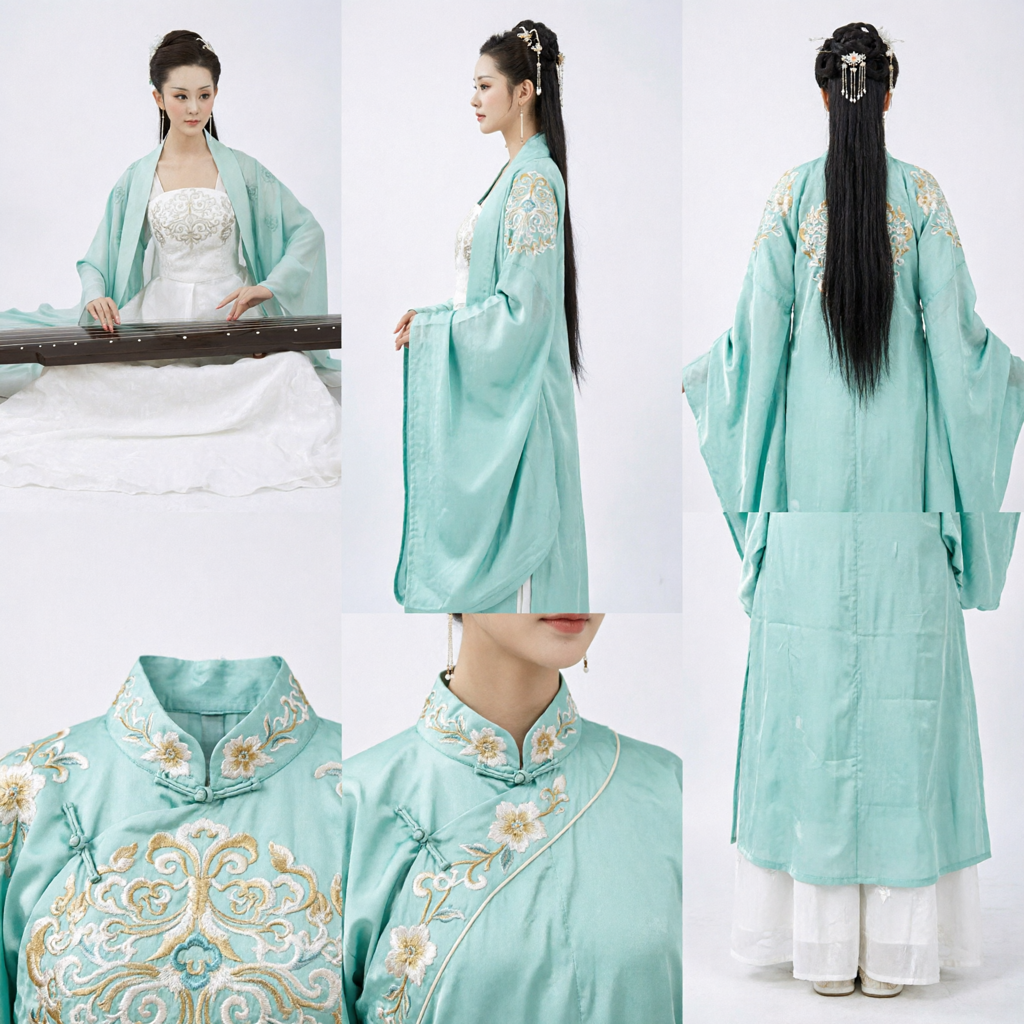 Traditional Chinese Hanfu Costume Ancient Green Robe and White Embroidered Dress for Women Historical Cosplay - Asian Costume
