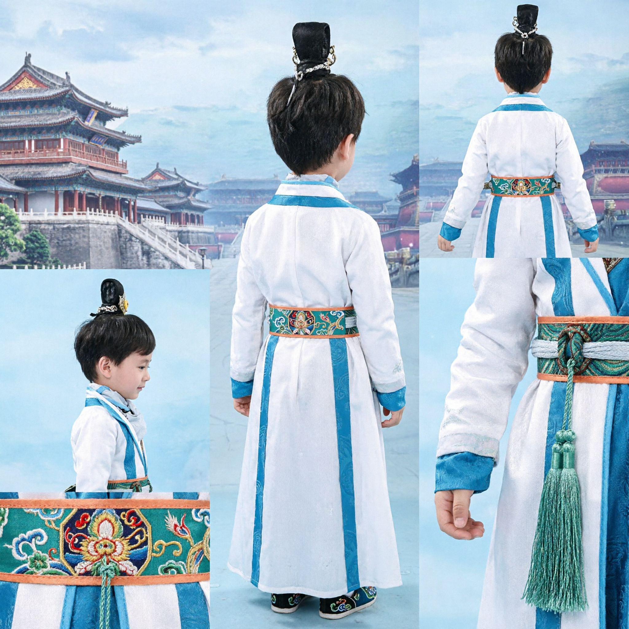 Kids Boys Chinese Traditional Swordsman Costume Ancient Knight Hanfu Wuxia Outfit for Performance - Asian Costume