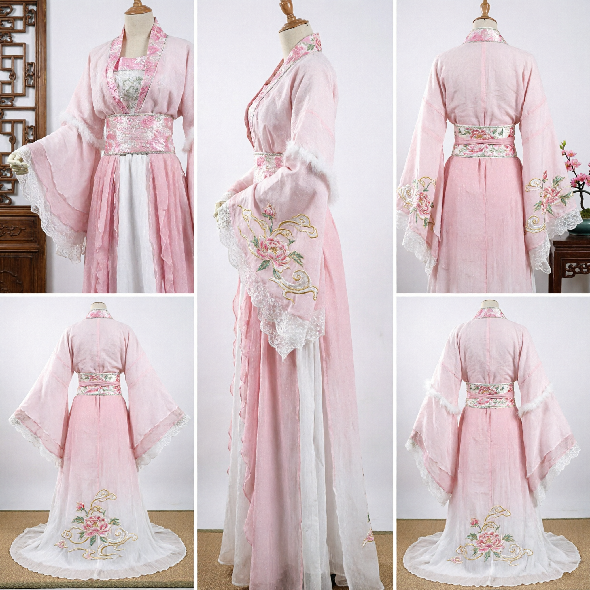 Women's Pink and White Hanfu Traditional Chinese Ancient Costume Fairy Dress for Dance and Cosplay - Asian Costume
