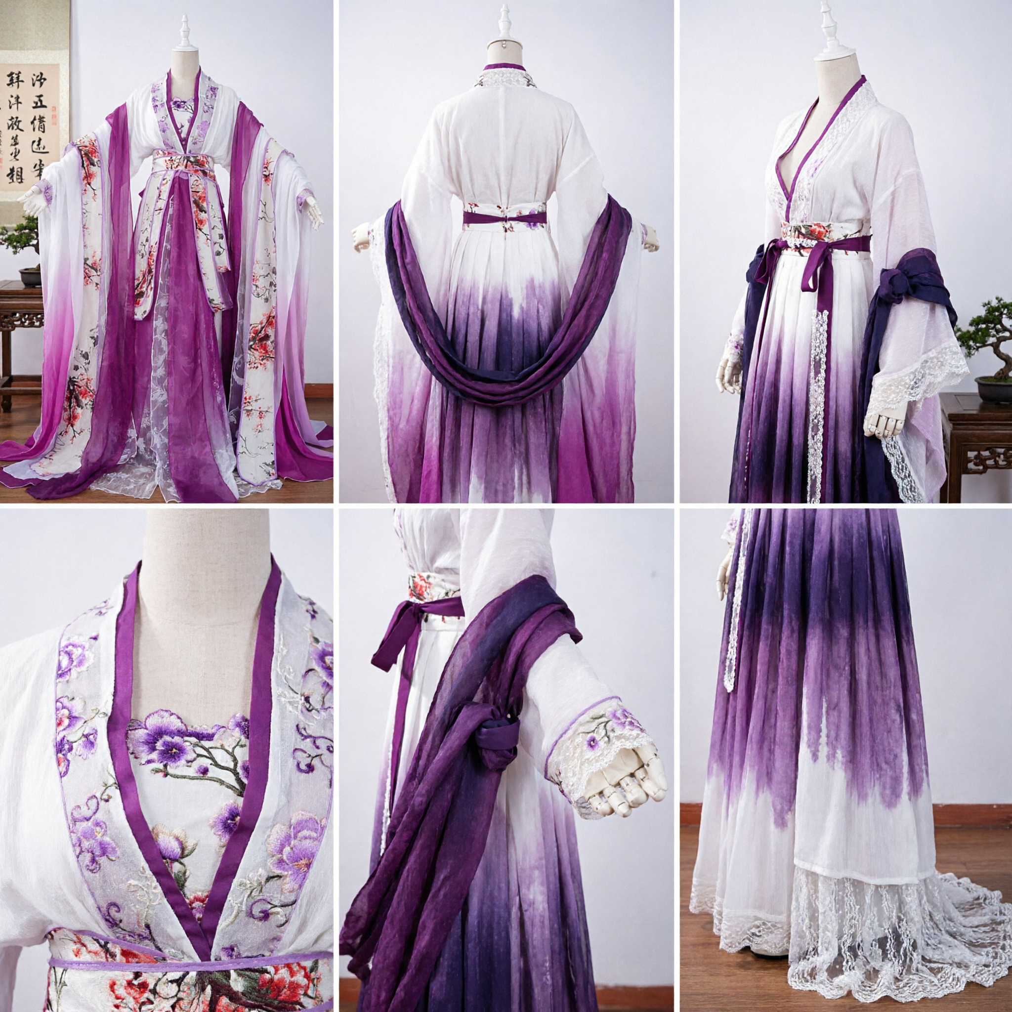 Elegant Purple Chinese Hanfu Plum Blossom Print Traditional Ancient Fairy Costume Tang Dynasty Dress for Women - Asian Costume