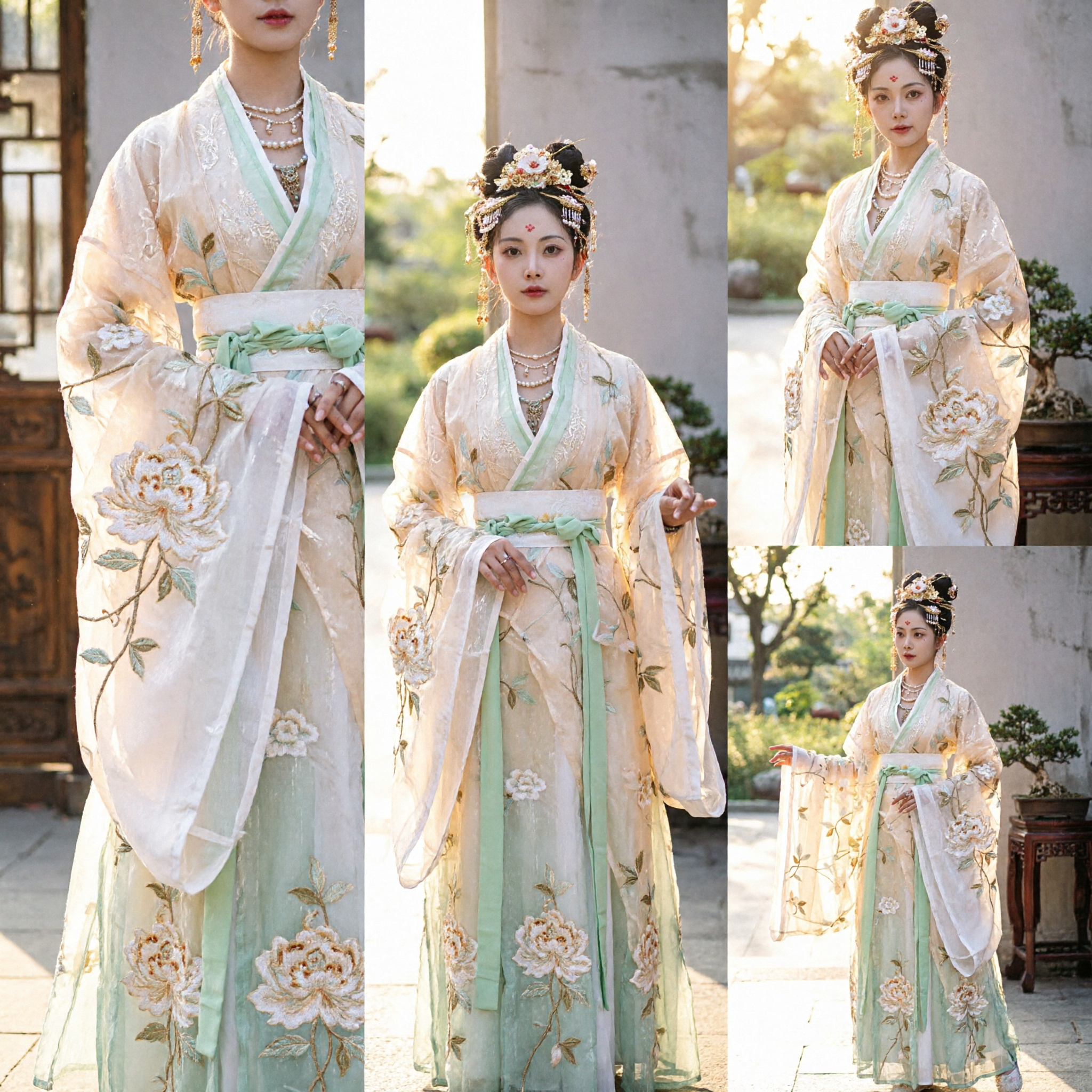 Elegant Ancient Chinese Hanfu Costume for Women Traditional Tang Dynasty Fairy Dress with Floral Embroidery - Asian Costume