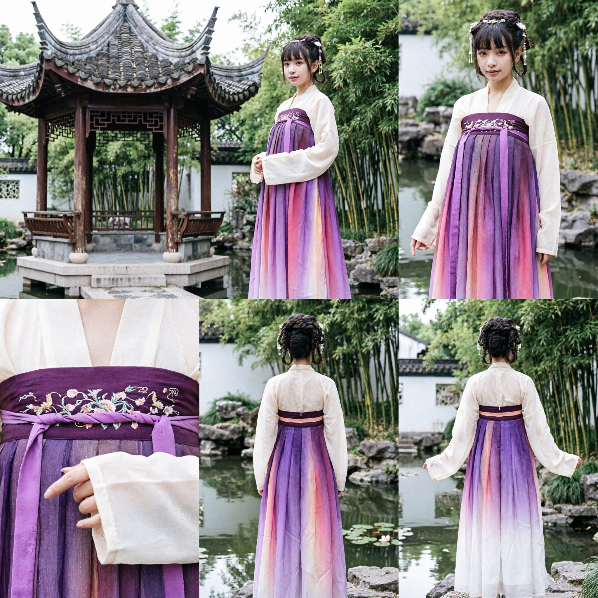 Traditional Chinese Hanfu Tang Dynasty Style Purple Gradient Embroidered Skirt Ancient Costume for Women Performance - Asian Costume