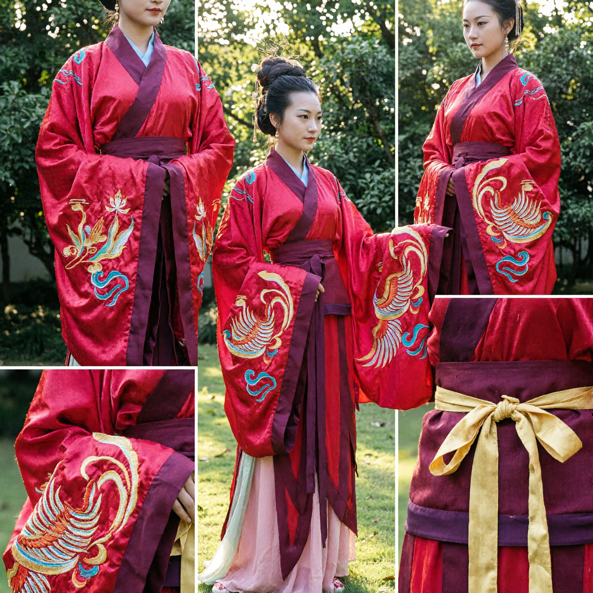Traditional Chinese Hanfu Red Phoenix Embroidery Ancient Palace Lady Costume Wide Sleeve Dress for Women - Asian Costume