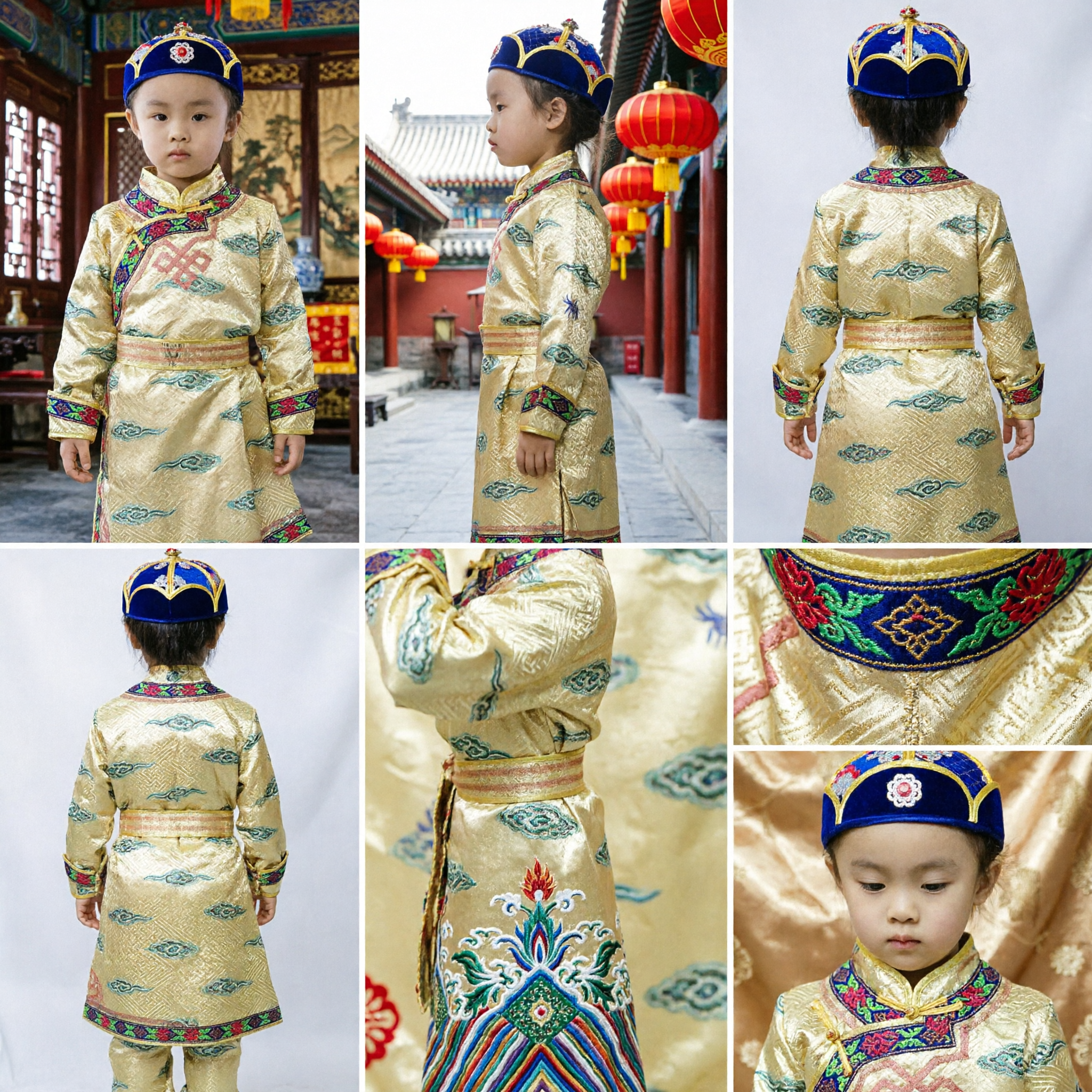Kids Traditional Chinese Gold Tang Suit Costume Embroidered Robe for Lunar New Year Performance - Asian Costume