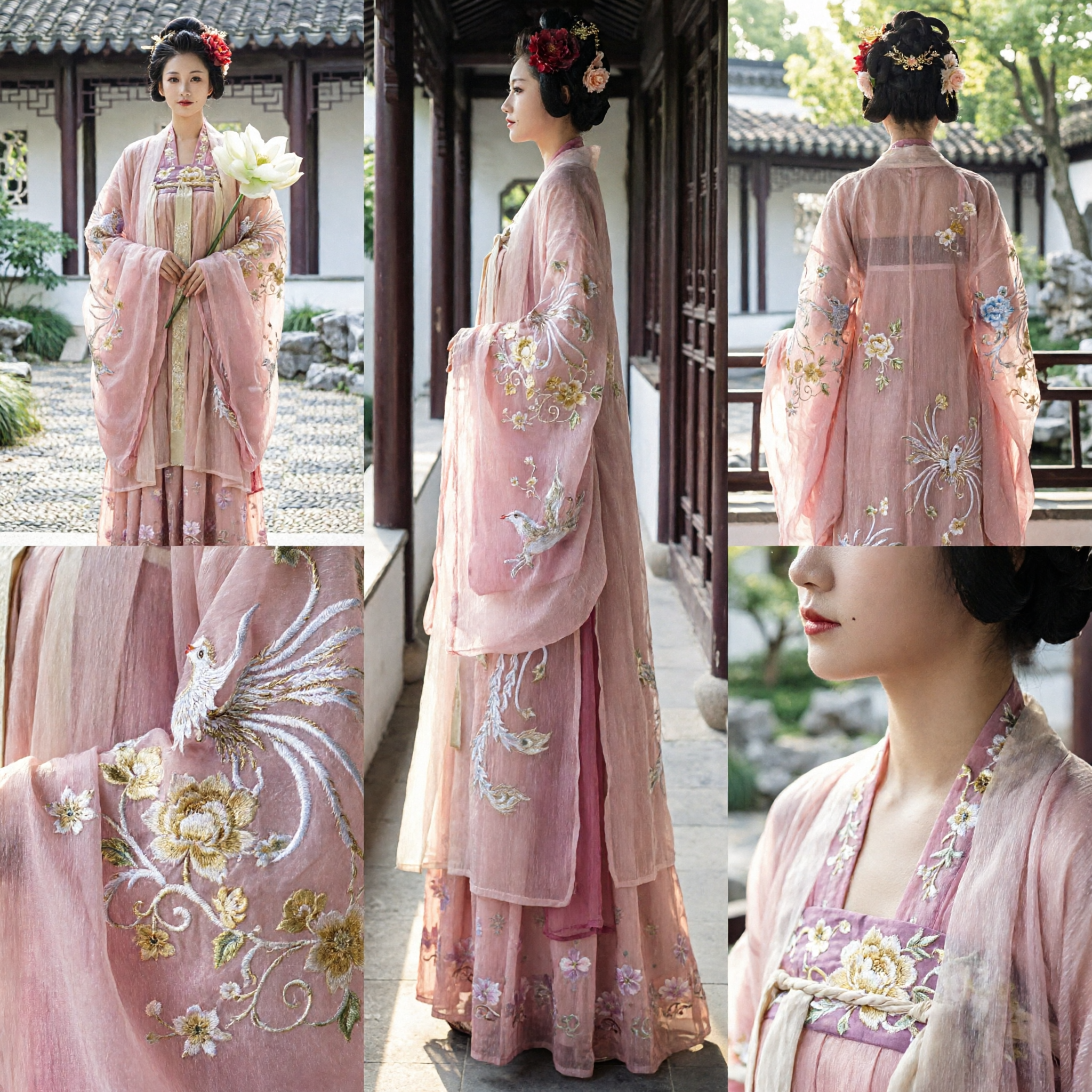 Pink Traditional Chinese Hanfu Costume Ancient Palace Lady Tang Dynasty Embroidered Dress for Women Cosplay Photography - Asian Costume