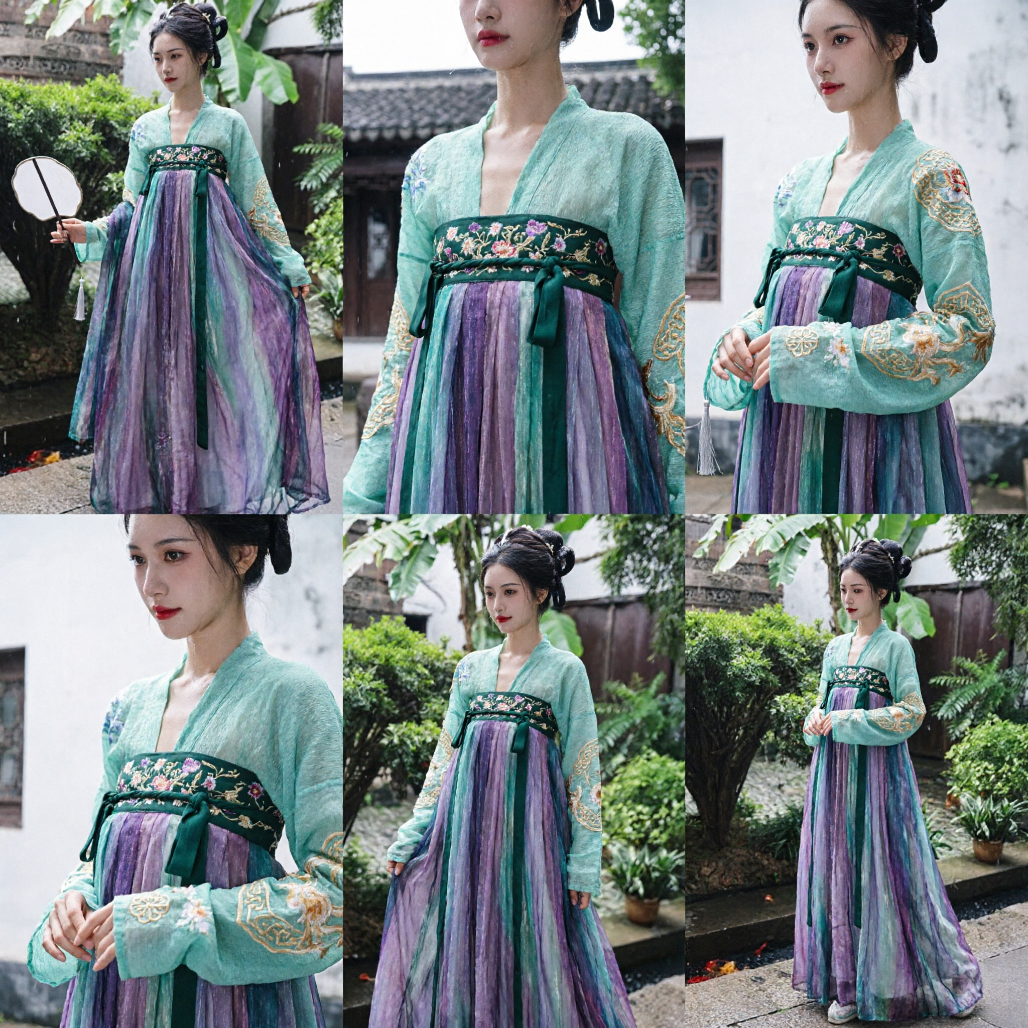 Women's Traditional Chinese Hanfu Tang Dynasty Ruqun Dress Gradient Purple Green Fairy Costume - Asian Costume