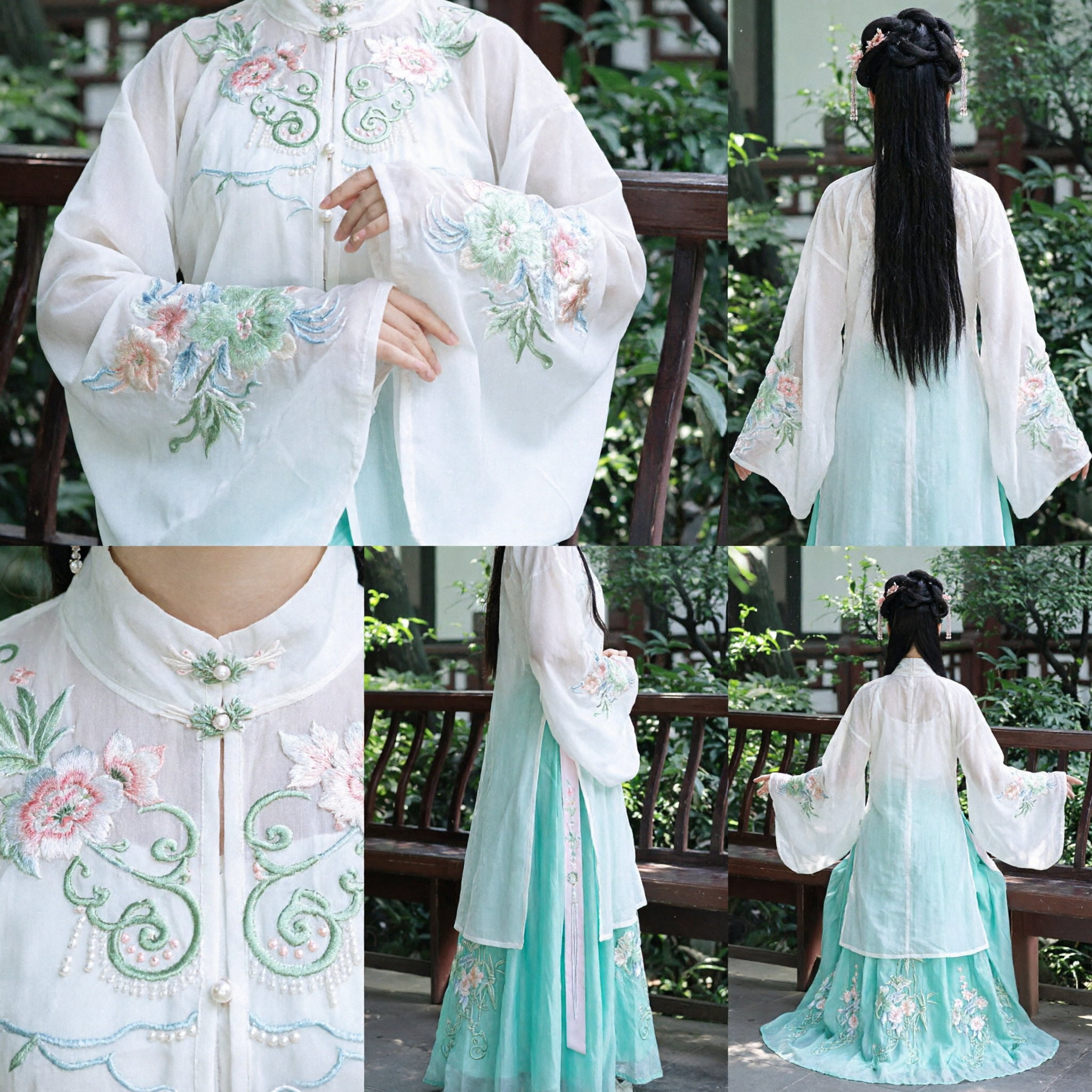 Traditional Chinese Hanfu Ming Dynasty Costume Women's Embroidered White Top and Green Skirt Ancient Dress for Cosplay - Asian Costume