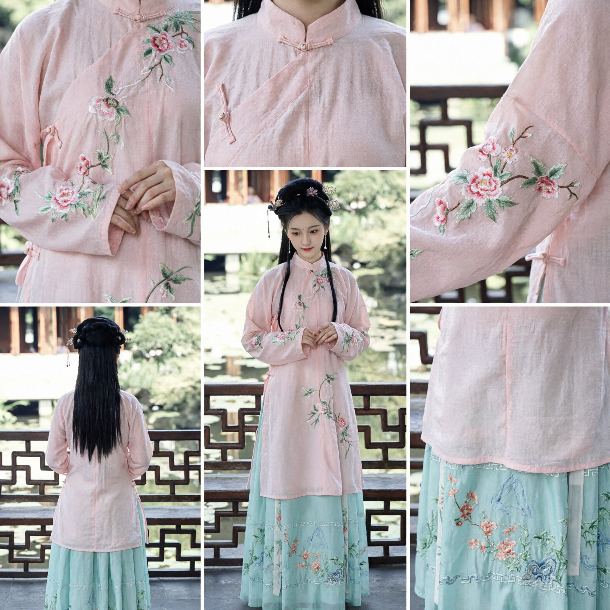 Traditional Chinese Hanfu Costume for Women Pink Embroidered Top and Blue Skirt Ancient Dynasty Dress - Asian Costume