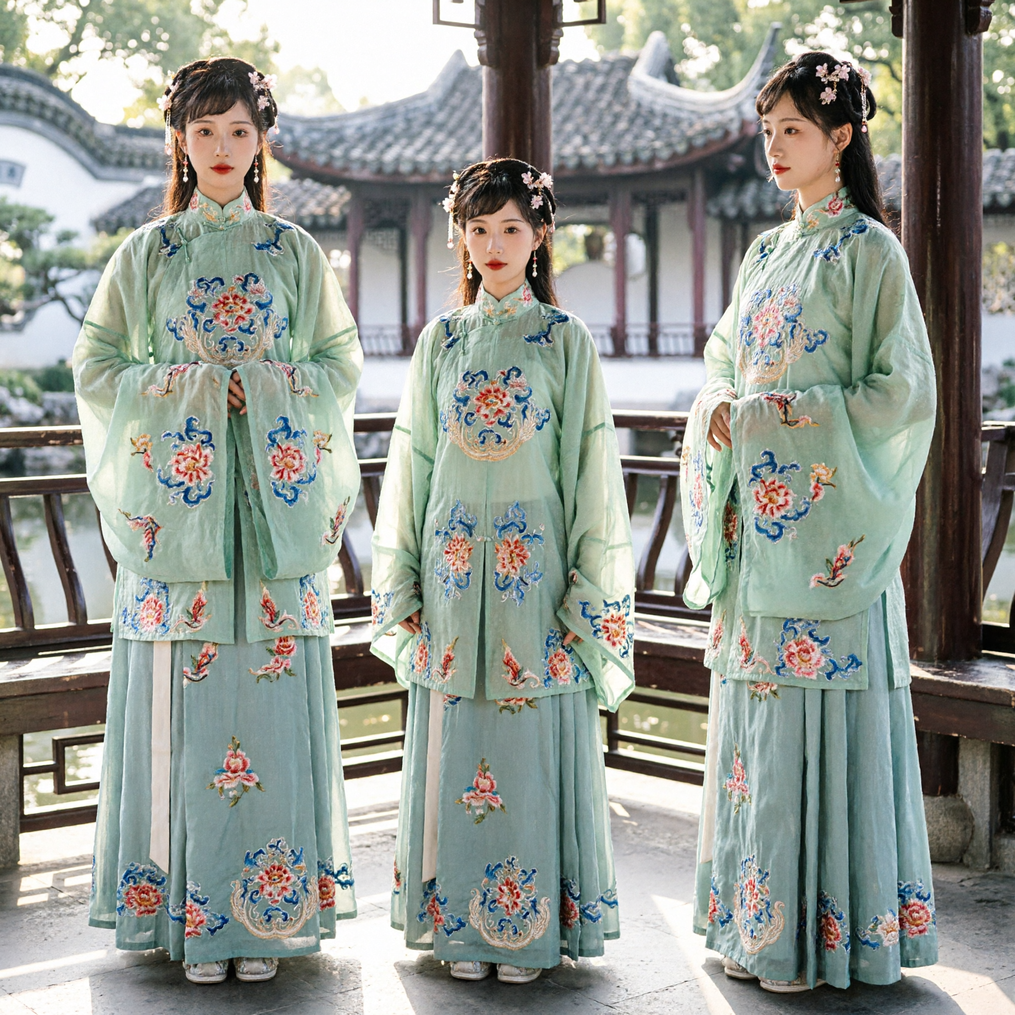 Exquisite Green Gradient Traditional Chinese Hanfu Costume with Floral Embroidery for Women Cultural Performance - Asian Costume