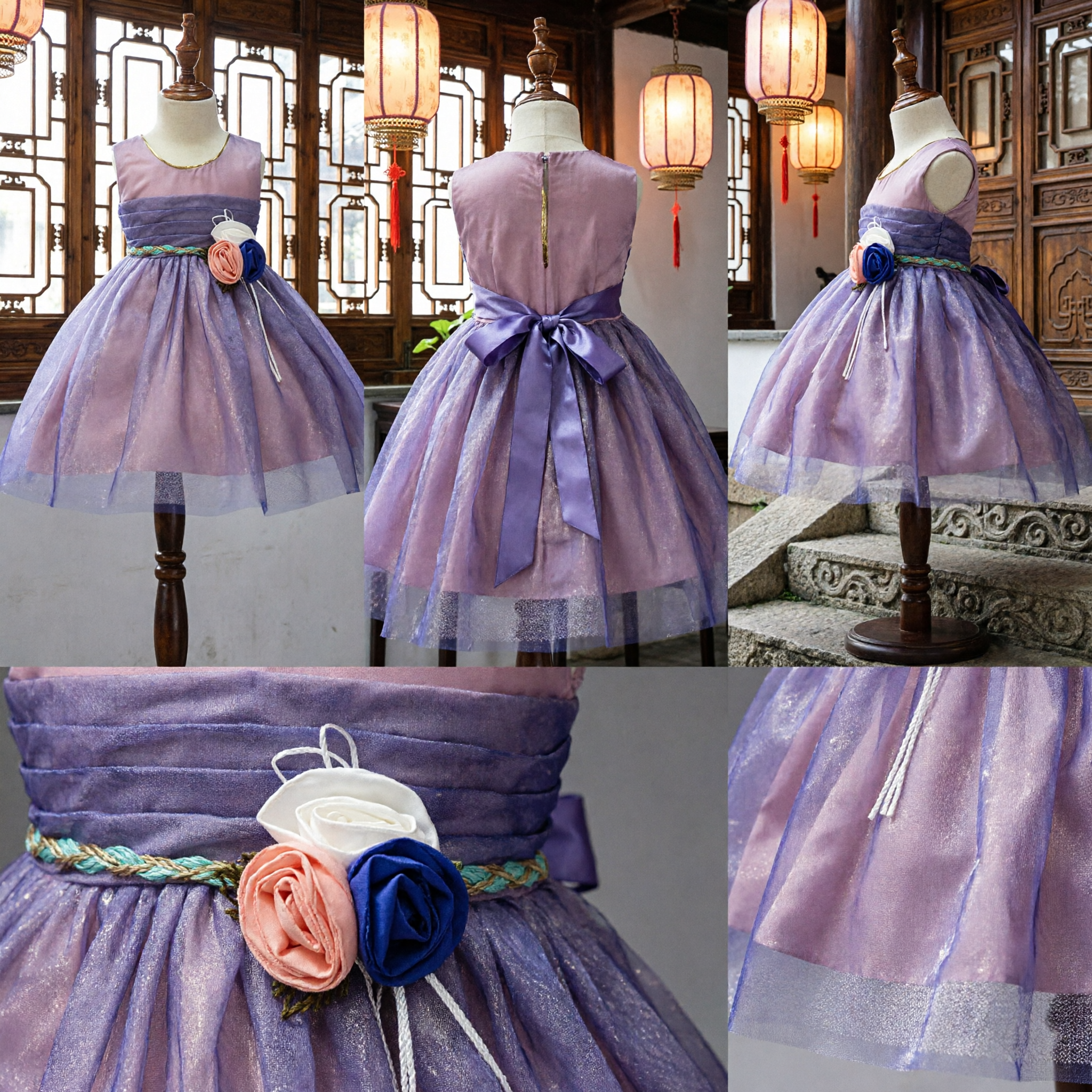 Girls Purple Sleeveless Hanfu Dress Traditional Chinese Organza Gown for Weddings Parties and Cultural Performances - Asian Costume