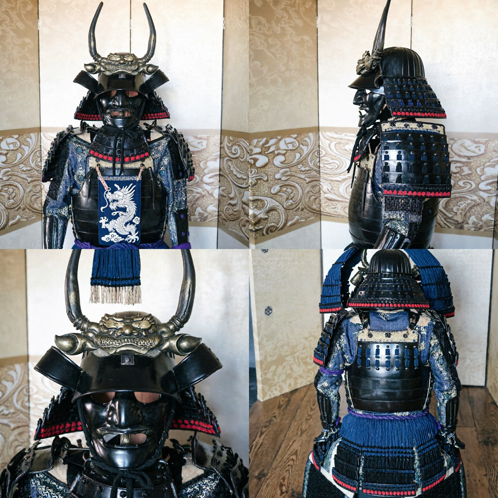 Full Set Black Japanese Samurai Armor Costume with Horned Kabuto Helmet and Mask for Men Cosplay - Asian Costume