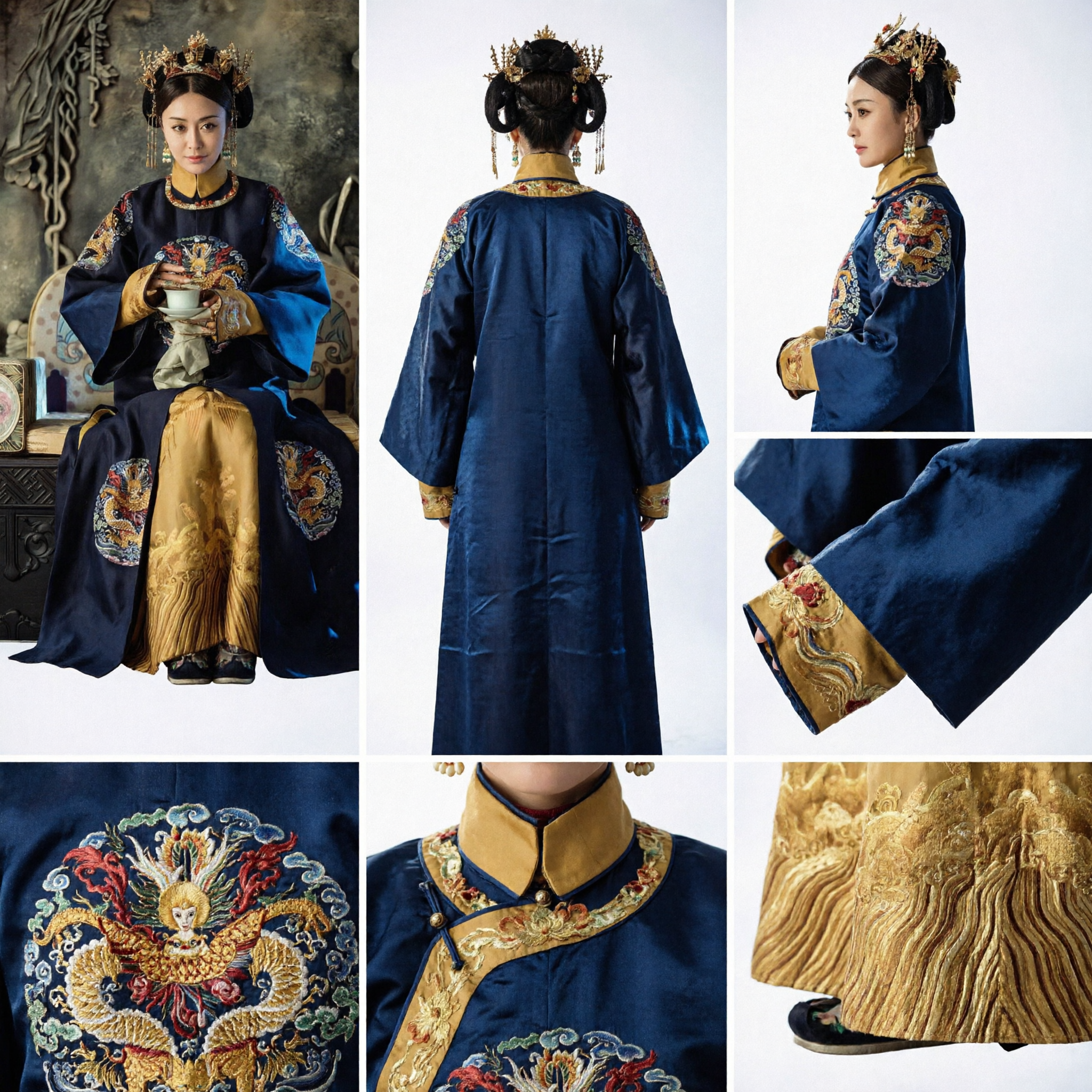 Traditional Chinese Qing Dynasty Empress Costume Blue Imperial Court Robe Ancient Princess Dress for Women - Asian Costume