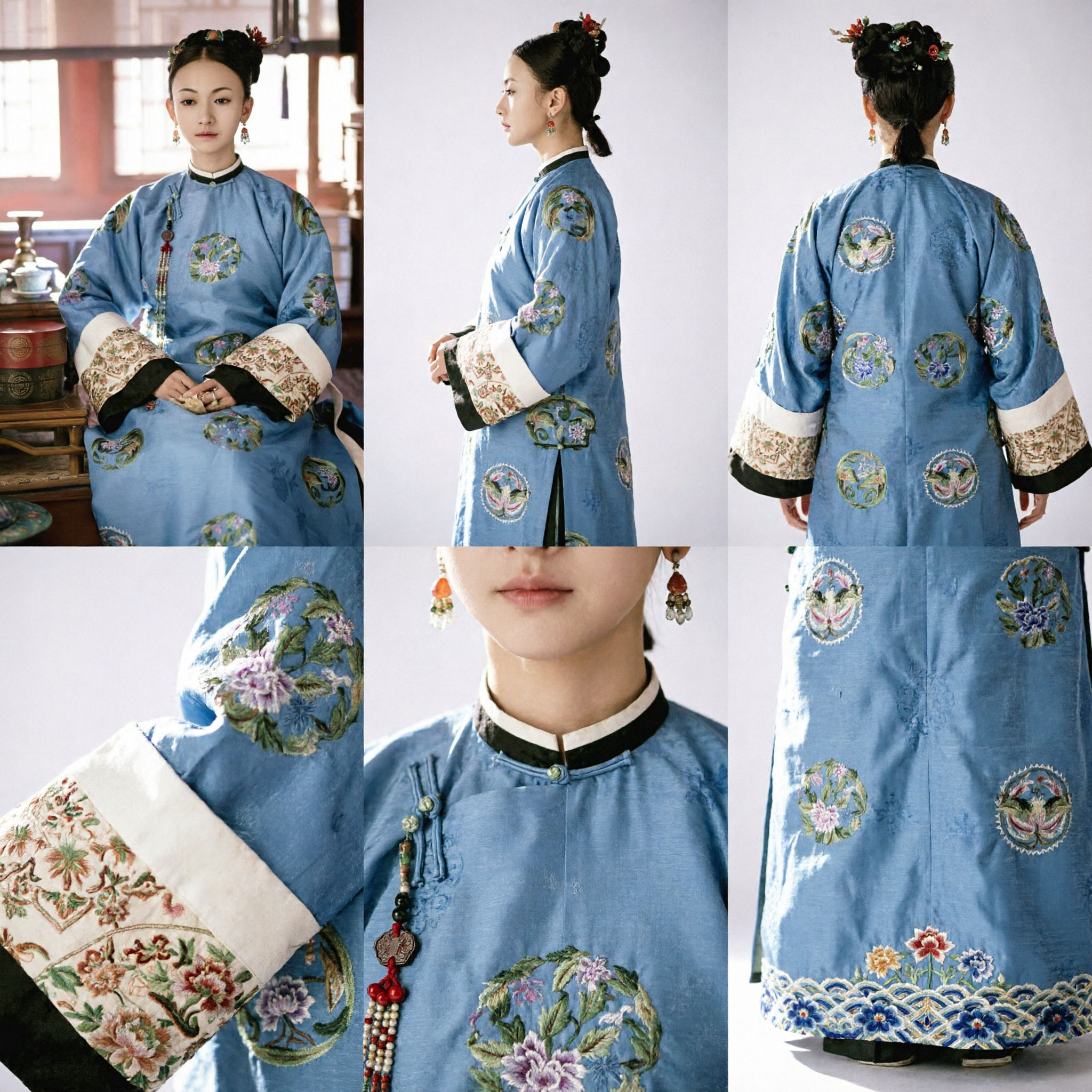 Traditional Chinese Qing Dynasty Blue Embroidered Robe Ancient Court Costume for Women Historical Cosplay - Asian Costume