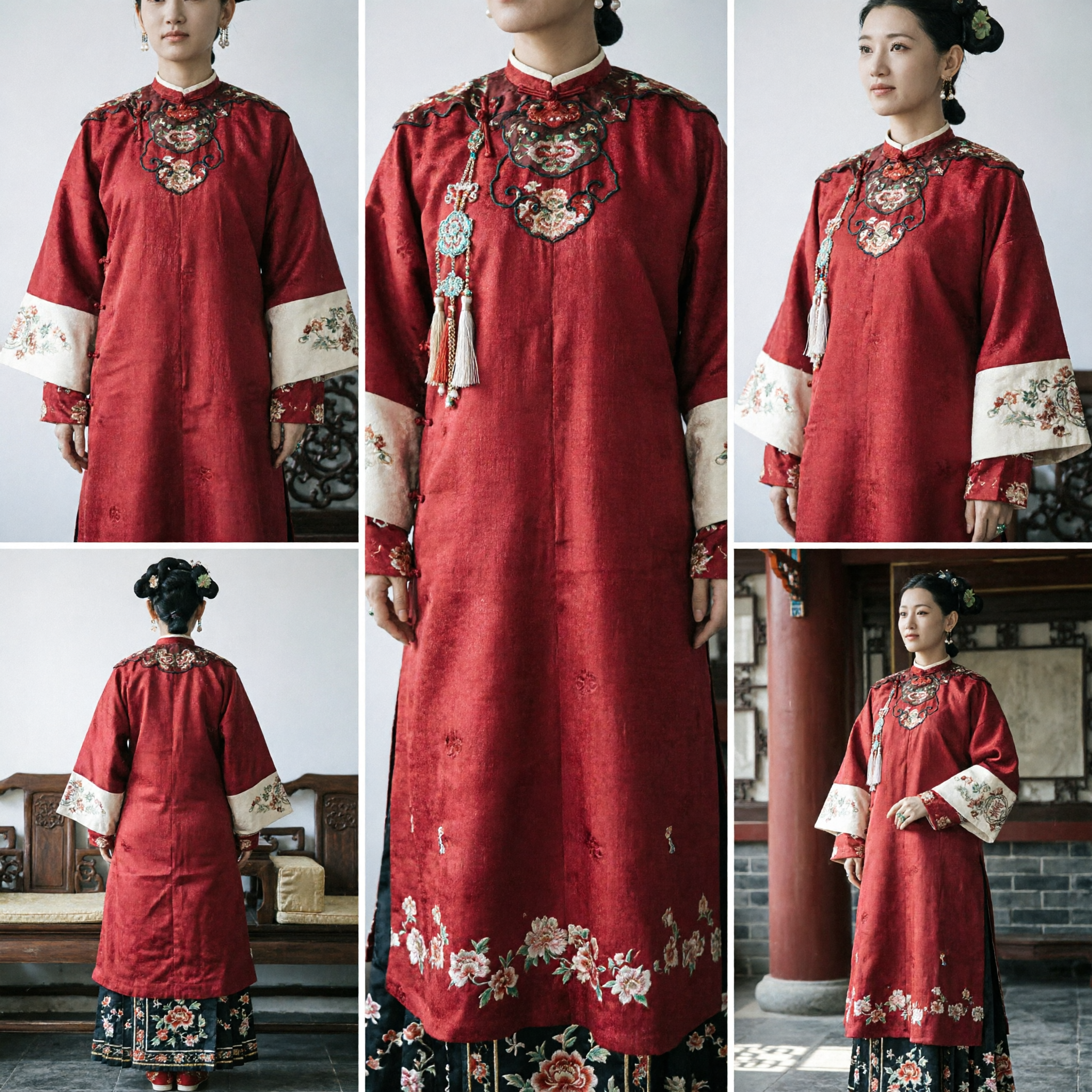 Traditional Chinese Qing Dynasty Red Embroidered Robe Ancient Manchu Costume for Women Cosplay and Photography - Asian Costume