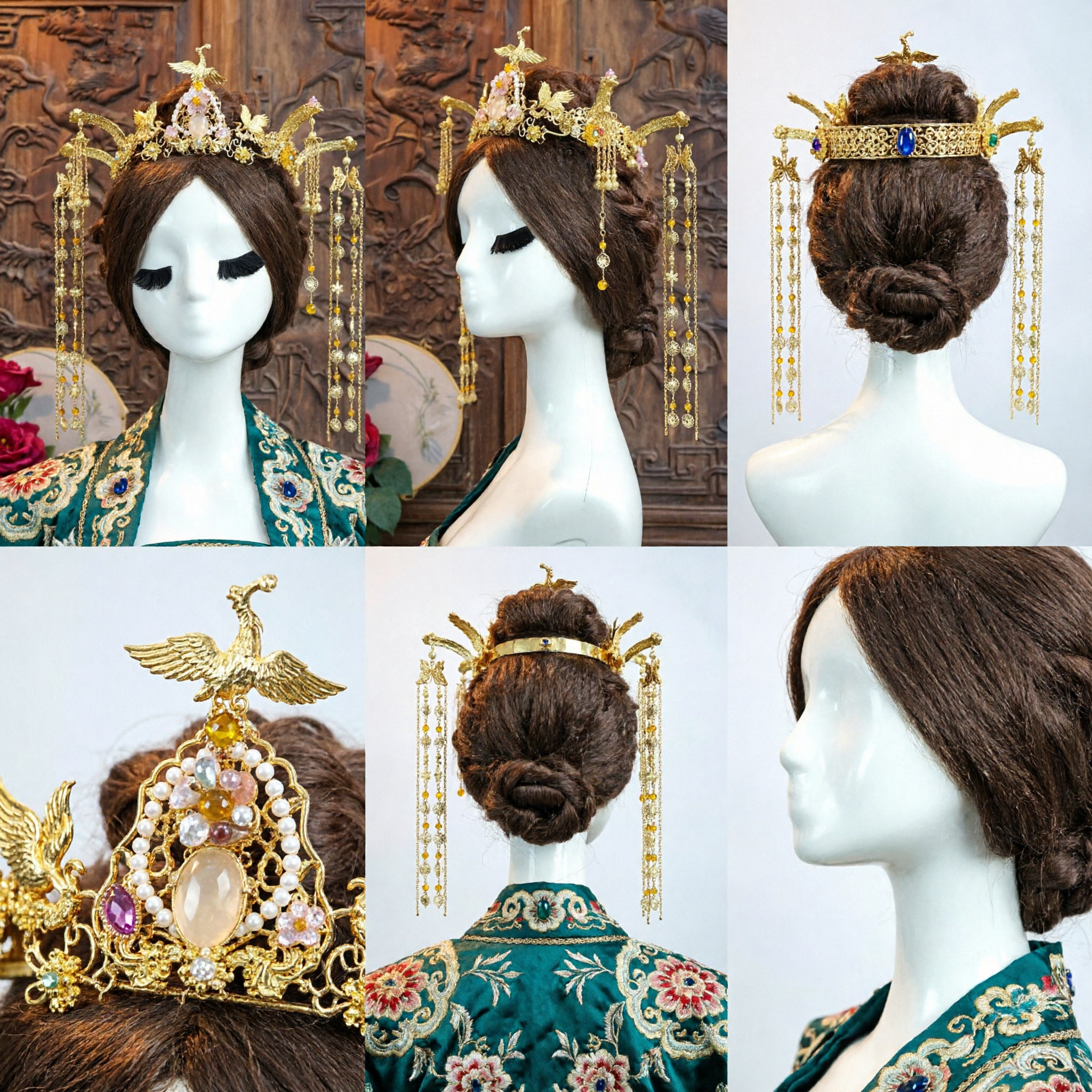 Exquisite Gold Phoenix Crown Hair Accessories Traditional Chinese Hanfu Wedding Headpiece for Brides - Asian Costume