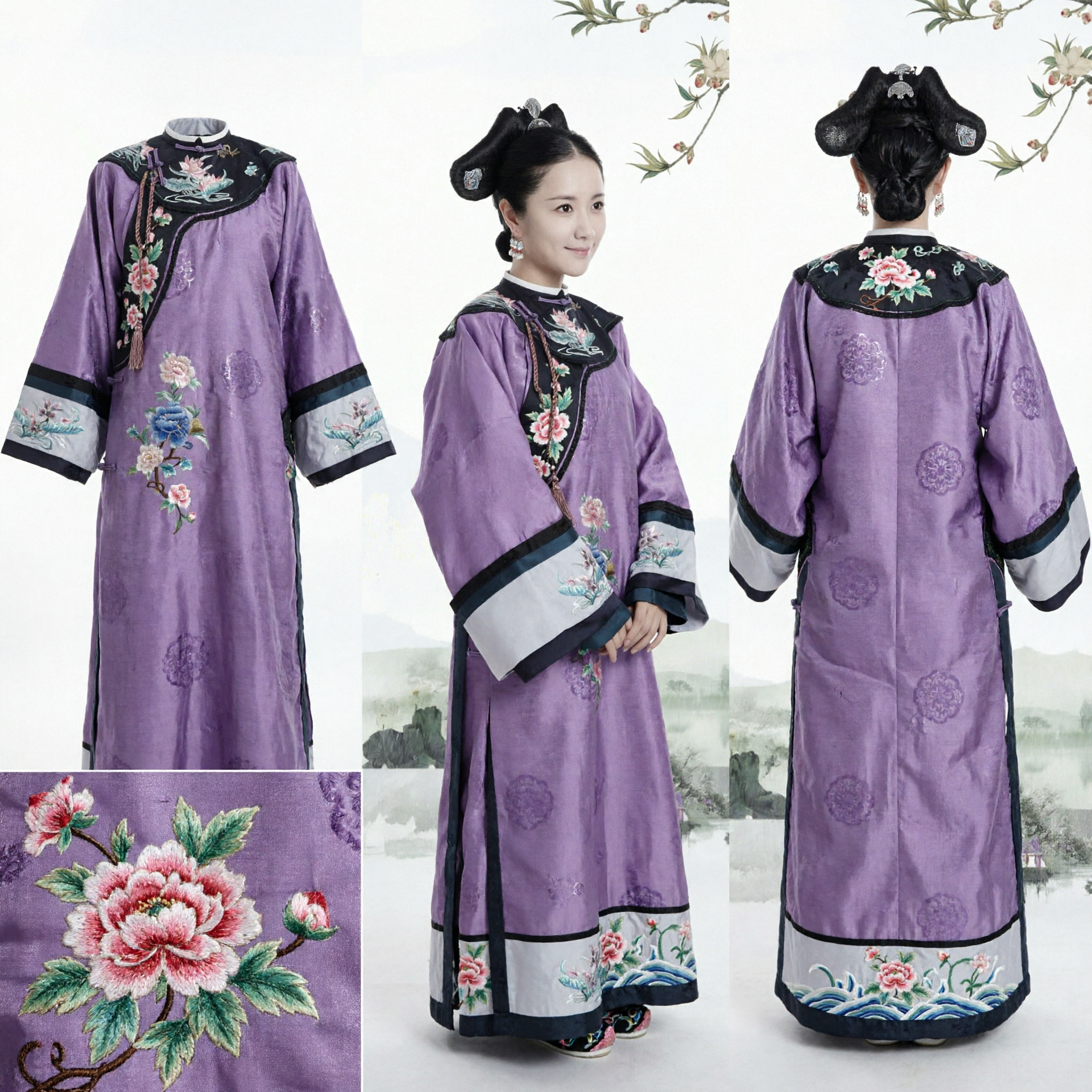 Traditional Chinese Qing Dynasty Princess Costume Purple Embroidered Manchu Robe Ancient Palace Lady Clothing - Asian Costume
