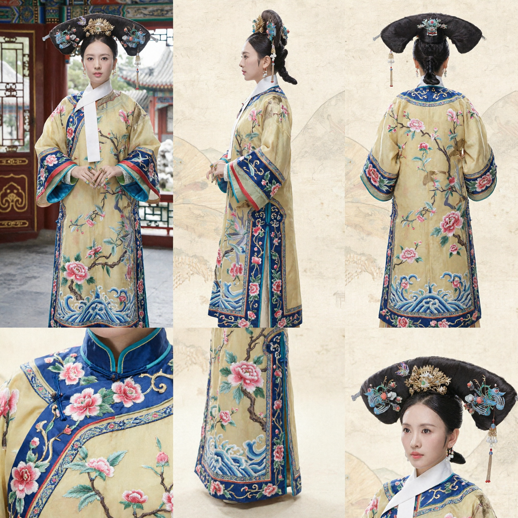 Traditional Ancient Chinese Qing Dynasty Manchu Concubine Costume Embroidered Robe and Headdress Set for Women Cosplay - Asian Costume