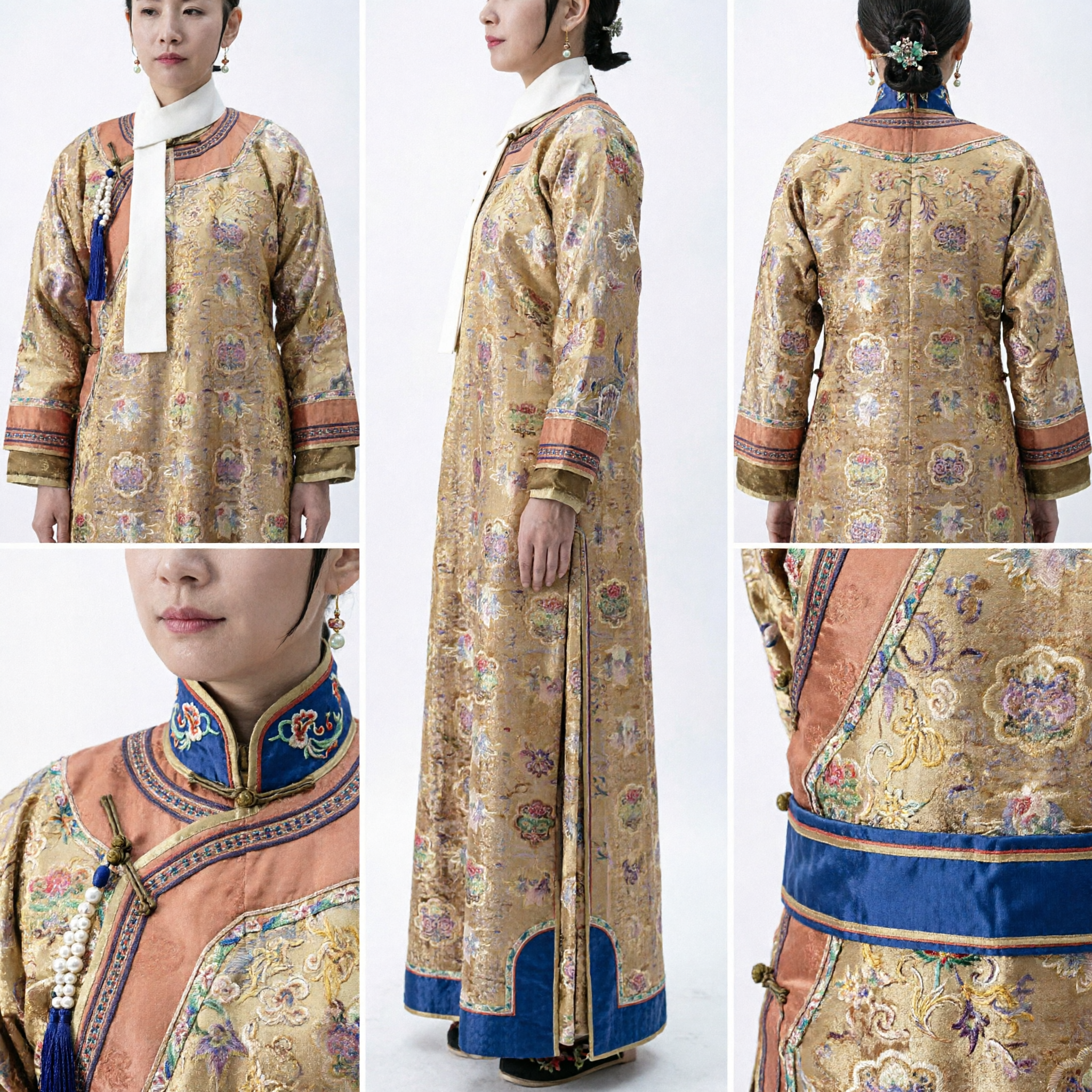 Traditional Chinese Qing Dynasty Manchu Empress Costume Golden Embroidered Robe for Women Period Drama Cosplay - Asian Costume
