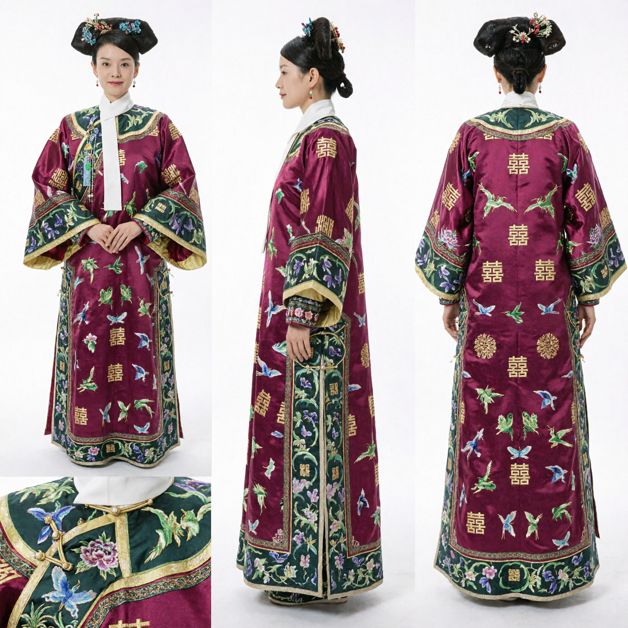Deluxe Qing Dynasty Imperial Concubine Costume Traditional Embroidered Robe and Headwear Set for Women - Asian Costume