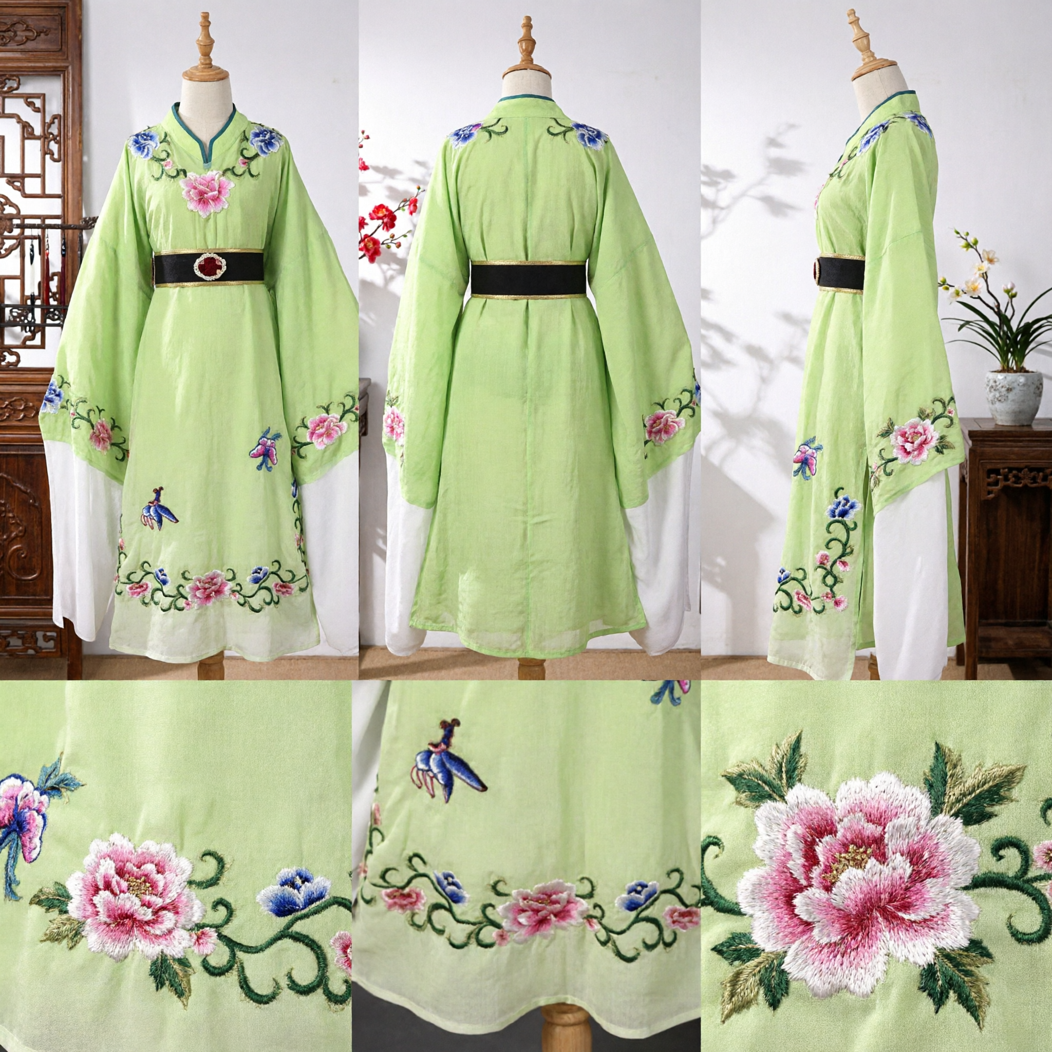 Traditional Chinese Hanfu Green Embroidered Robe Ancient Costume for Women Stage Performance and Cosplay - Asian Costume