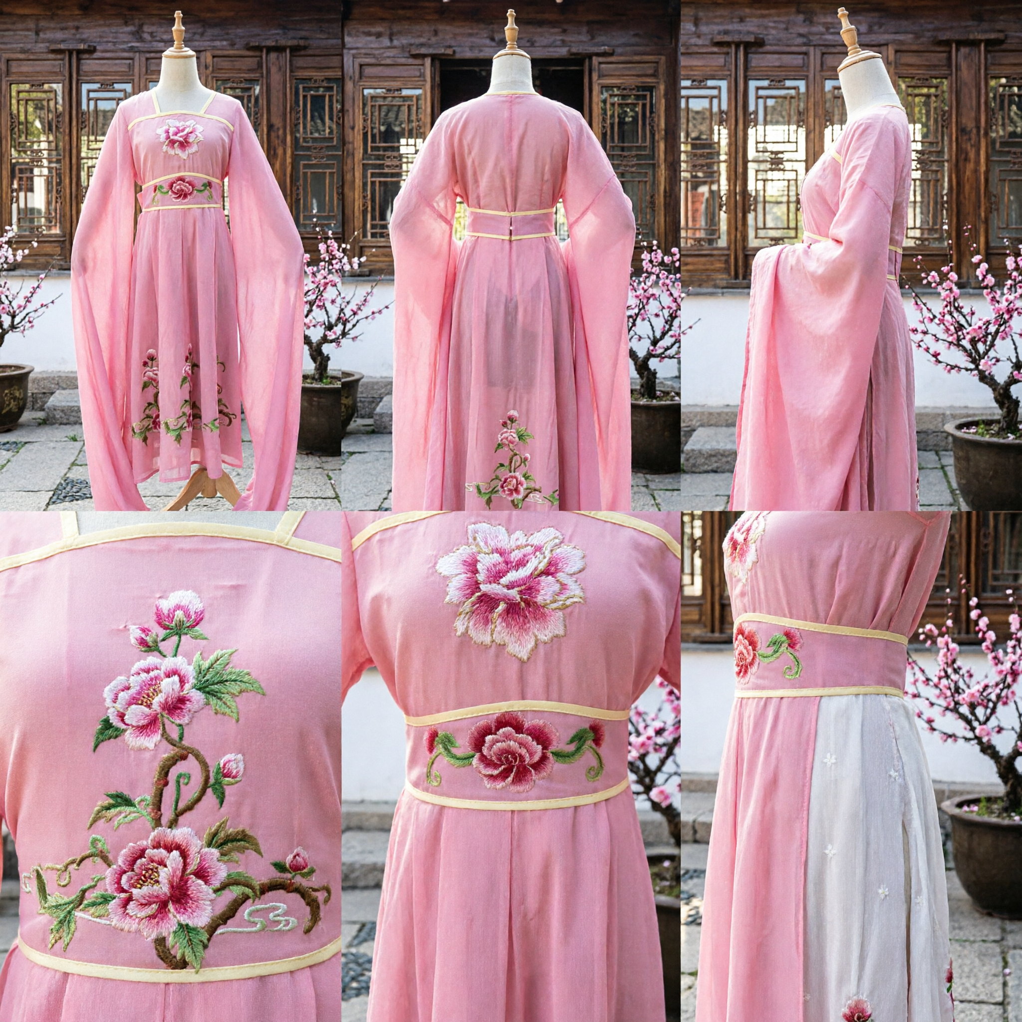 Pink Chinese Hanfu Traditional Tang Dynasty Palace Lady Embroidered Dress Ancient Costume for Women - Asian Costume