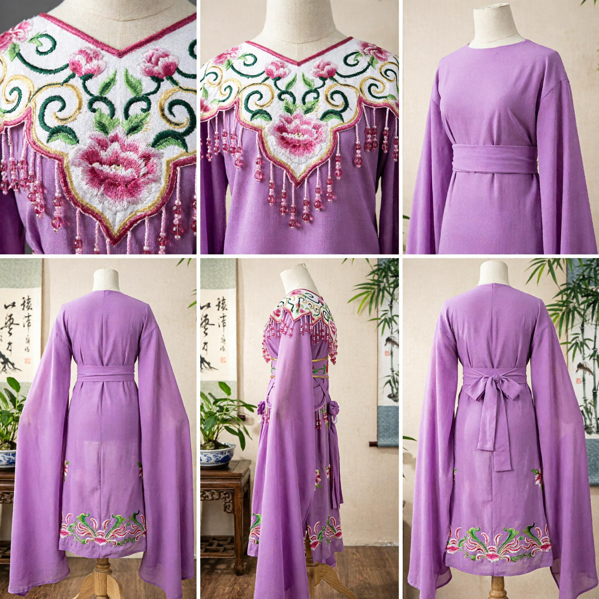 Traditional Chinese Peking Opera Costume Female General Embroidered Purple Robe with Water Sleeves for Stage Performance - Asian Costume
