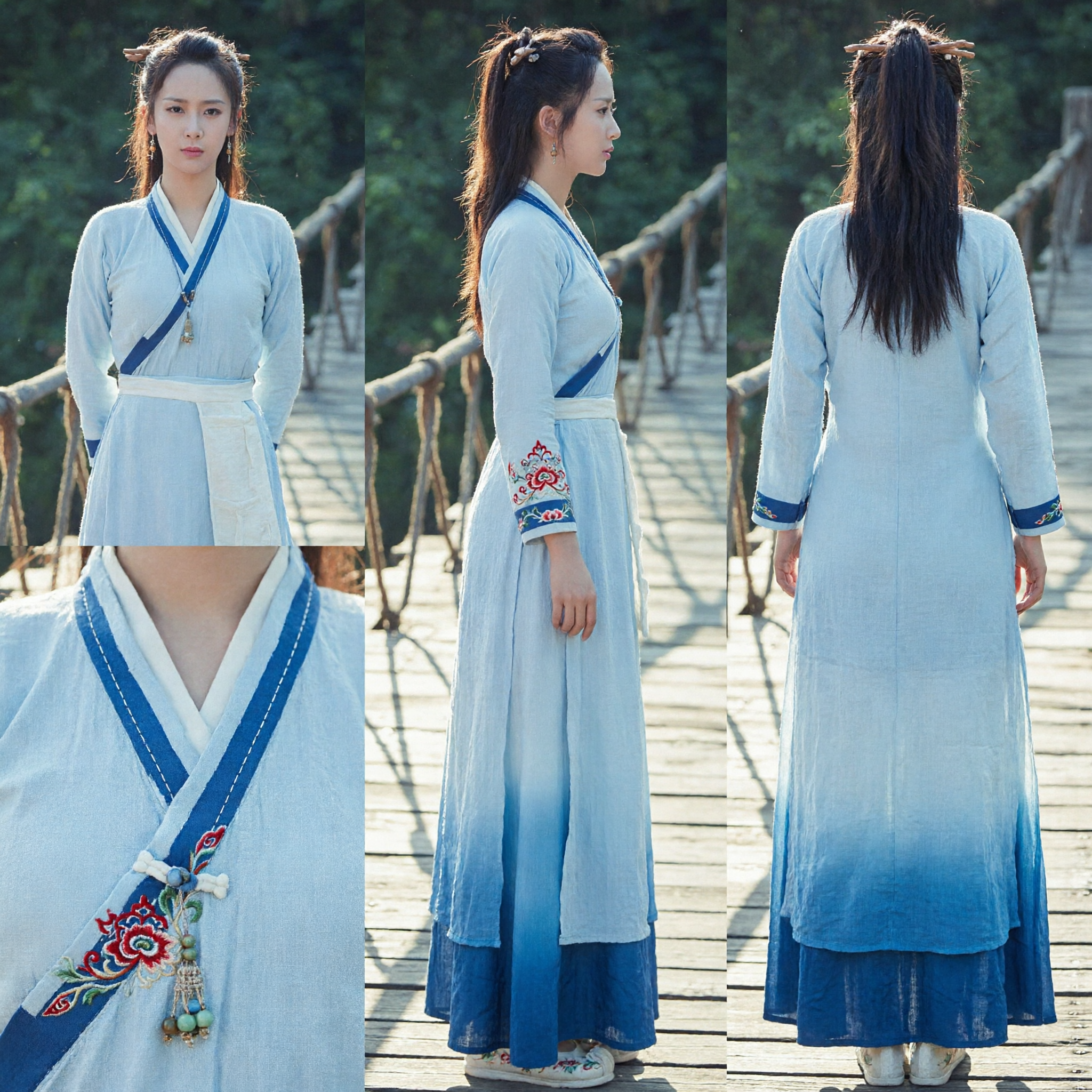 Elegant Light Blue Traditional Chinese Hanfu Dress Ancient Wuxia Costume for Women Cosplay Performance - Asian Costume