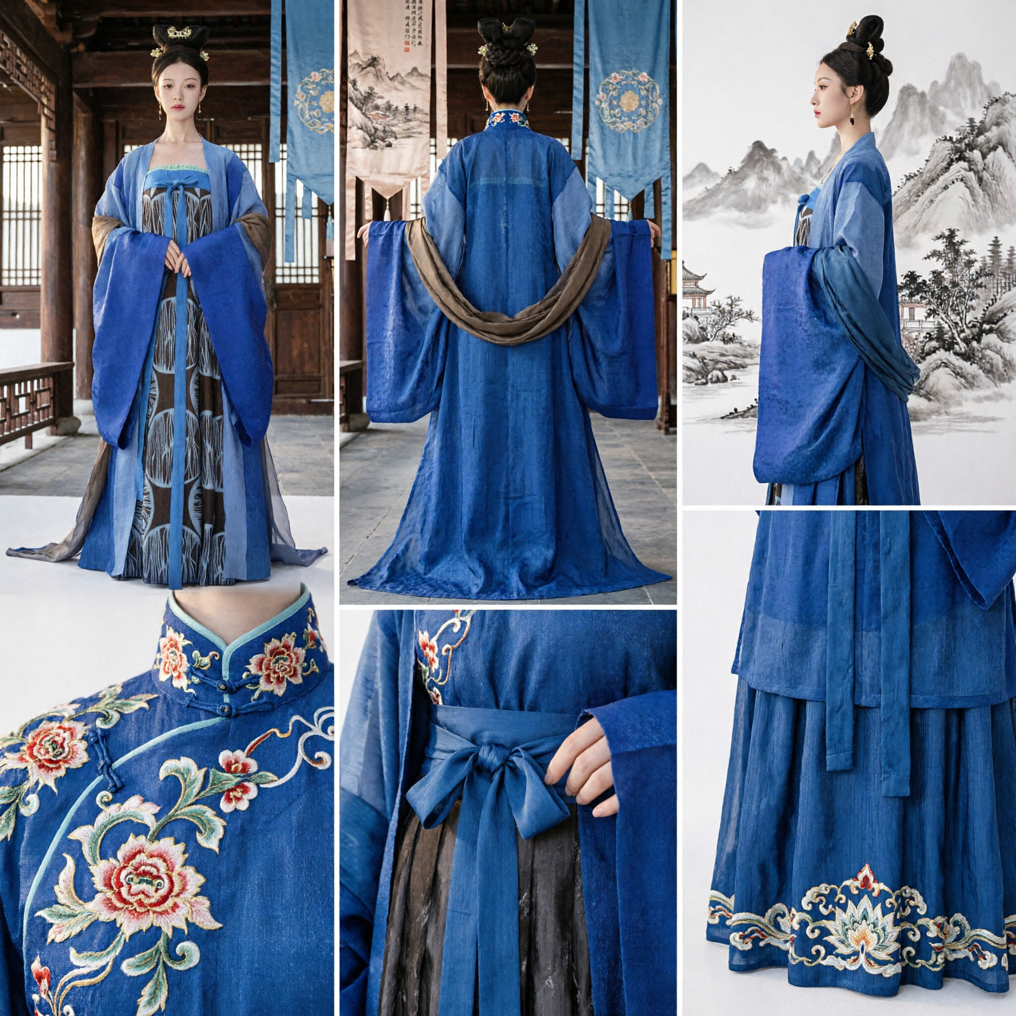 Traditional Chinese Tang Dynasty Blue Hanfu Robe Ancient Noblewoman Costume for Women Cosplay Performance - Asian Costume