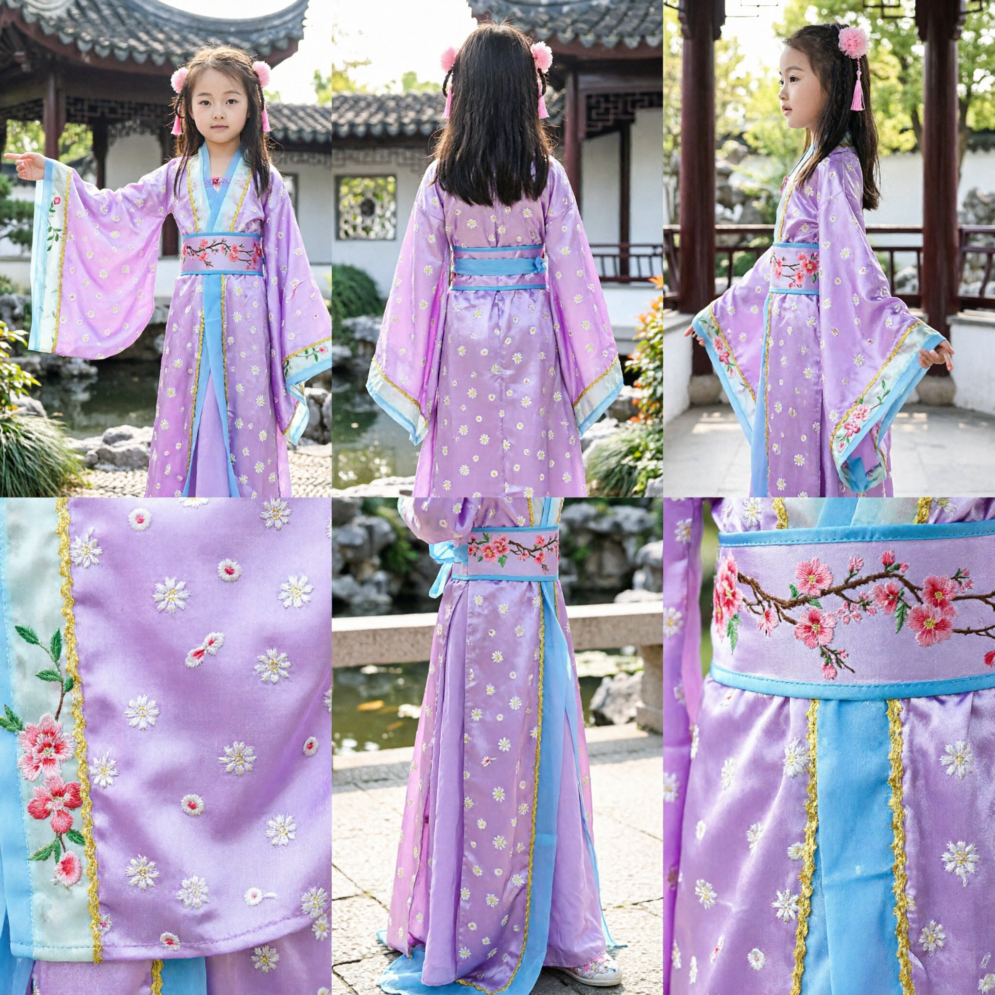 Children Ancient Chinese Hanfu Dress Purple Floral Fairy Costume for Girls Traditional Performance Outfit - Asian Costume