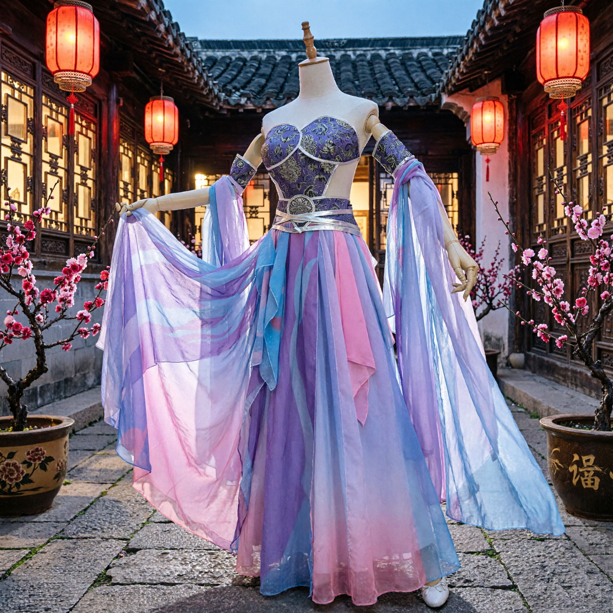 Ancient Chinese Fairy Costume Purple Blue Hanfu Dress Traditional Palace Lady Cosplay Outfit for Women - Asian Costume