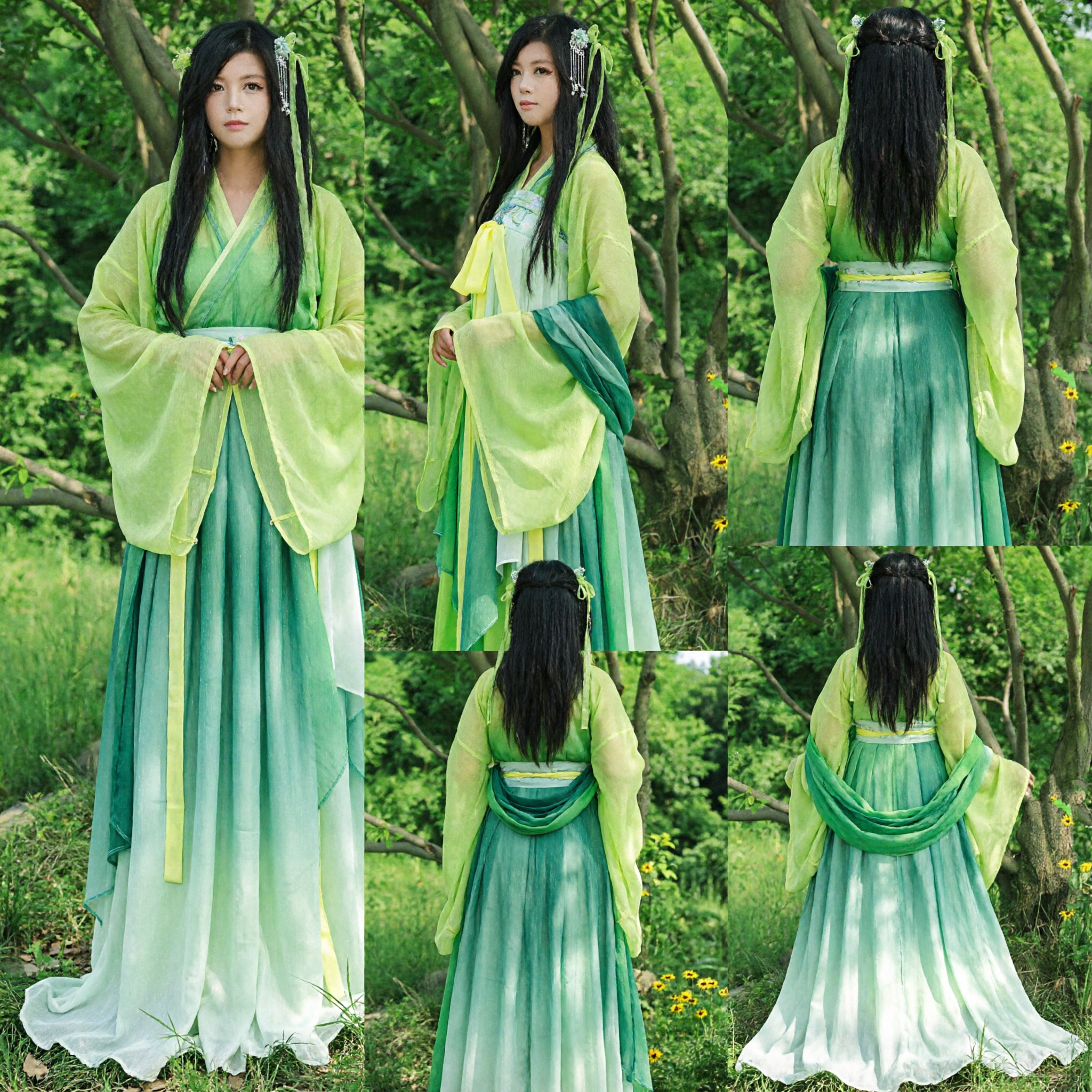 Vibrant Green Traditional Chinese Hanfu Dress Ancient Fairy Costume for Women Cosplay Events - Asian Costume
