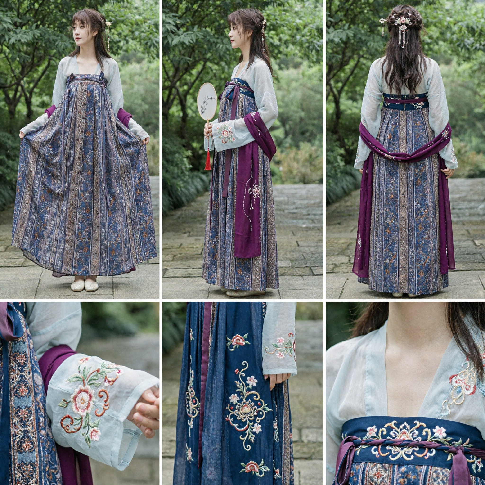 Elegant Tang Dynasty Hanfu Costume for Women Traditional Chinese High-Waisted Floral Skirt and Blouse Ensemble - Asian Costume