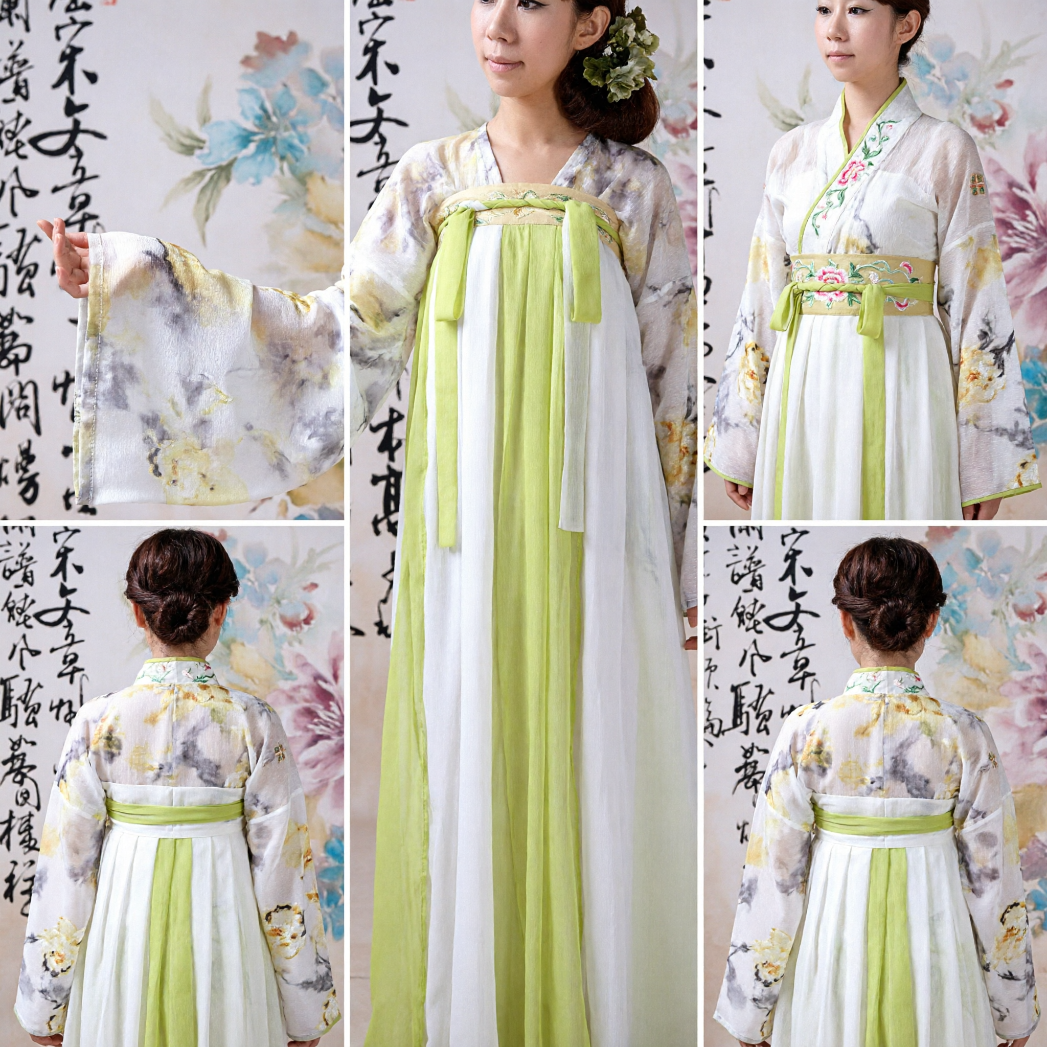 Ancient Chinese Tang Dynasty Princess Hanfu Green and White Traditional Costume for Women Stage Performance - Asian Costume