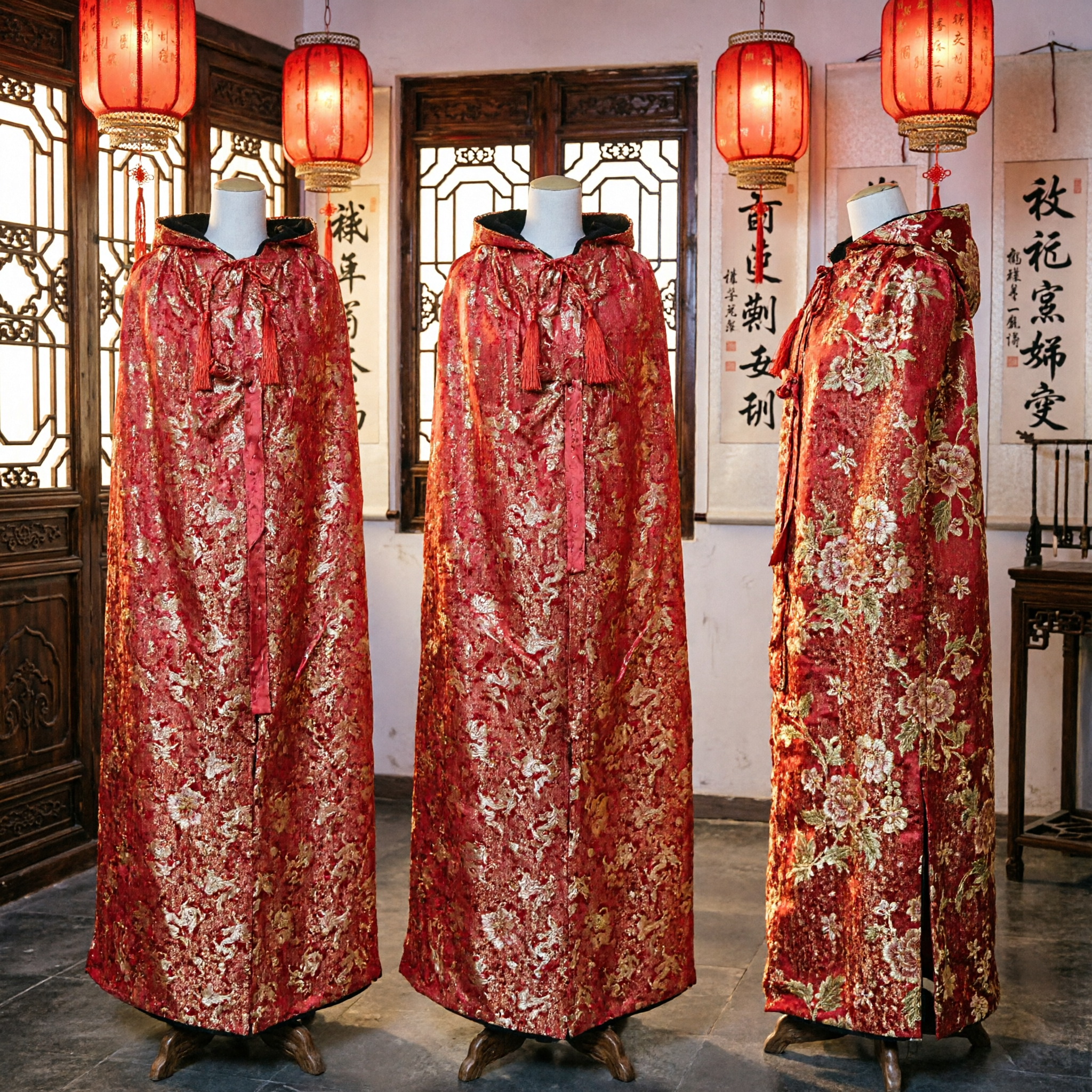 Traditional Chinese Red Dragon Brocade Cloak Cape Ancient Hanfu Costume Outerwear for Cosplay and Festivals - Asian Costume