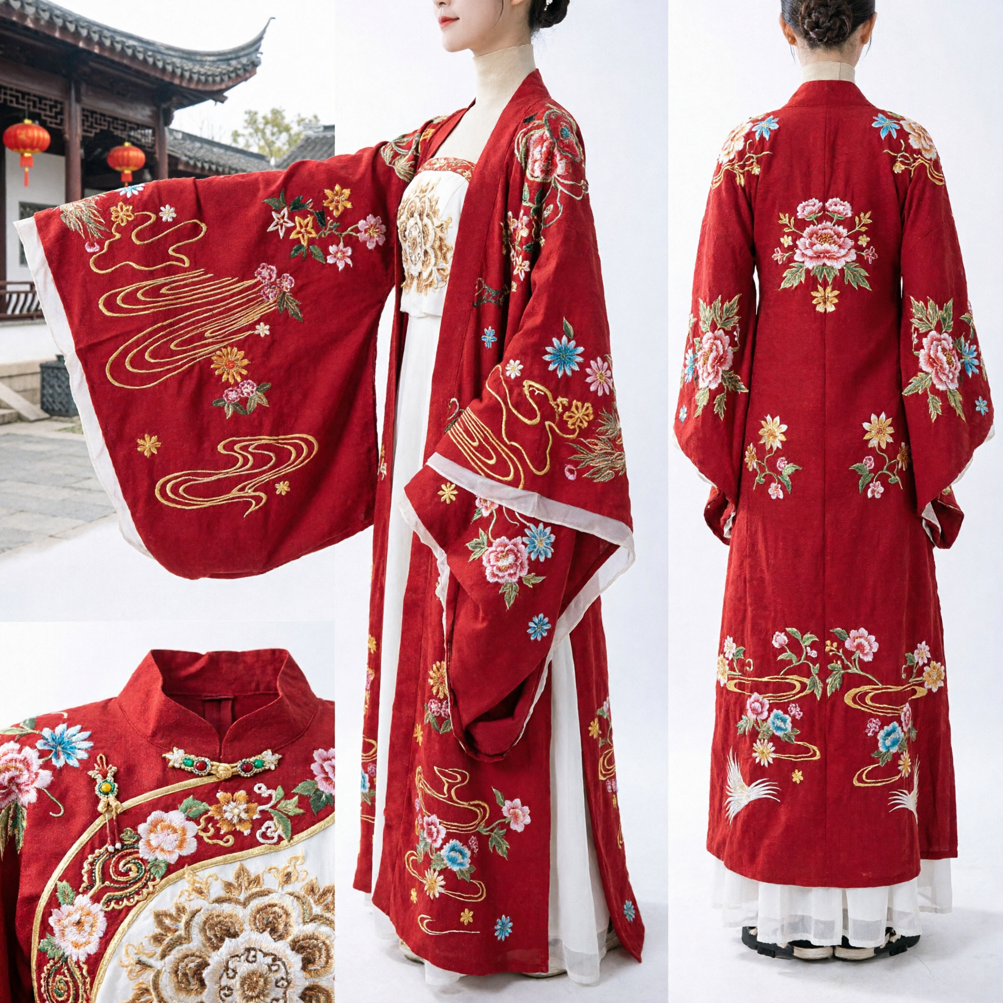 Traditional Chinese Red Hanfu Embroidered Wide Sleeve Robe Ancient Palace Costume for Women Stage Dance Performance - Asian Costume