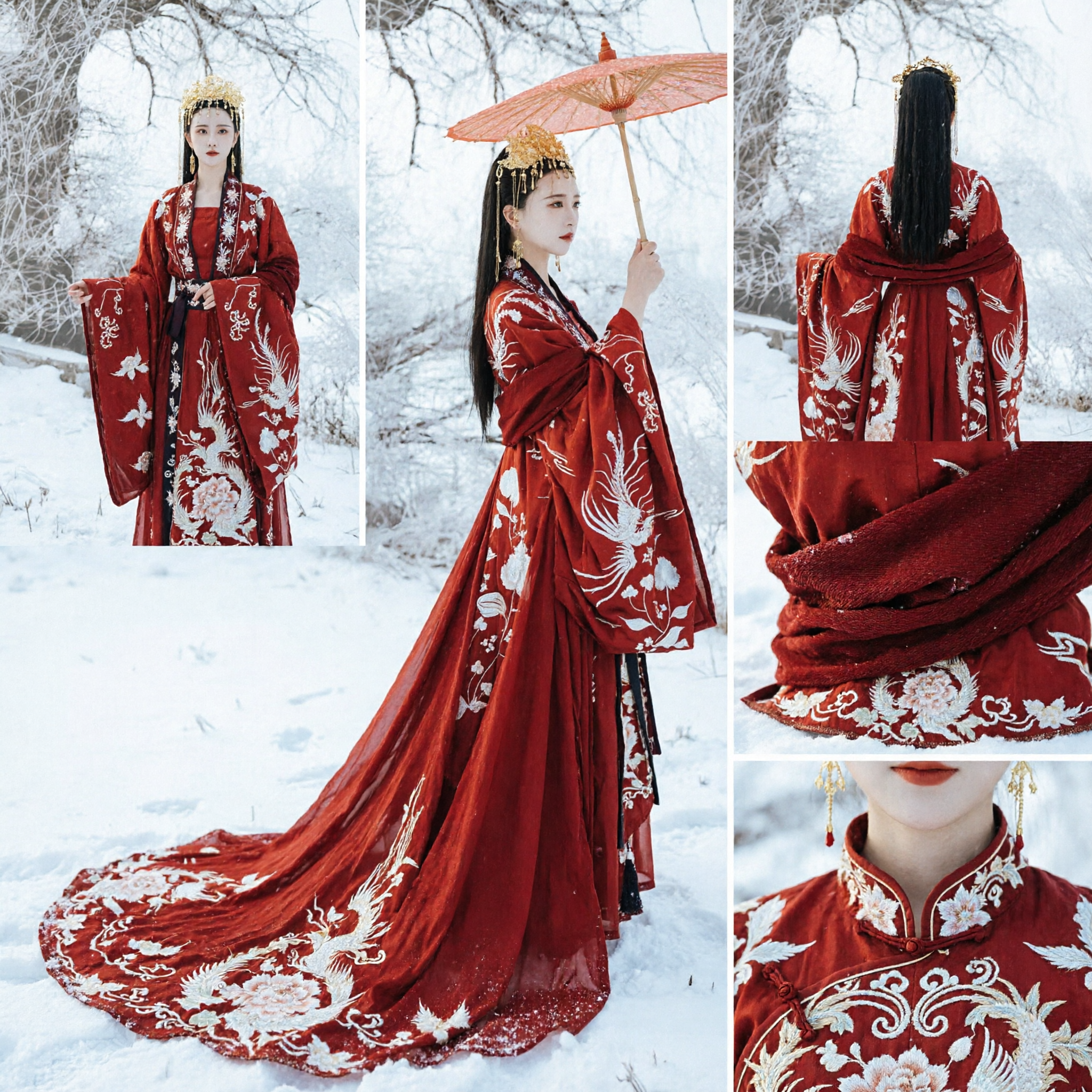 Traditional Chinese Red Hanfu Ancient Empress Dress Embroidered Phoenix Wedding Costume for Women Period Cosplay - Asian Costume