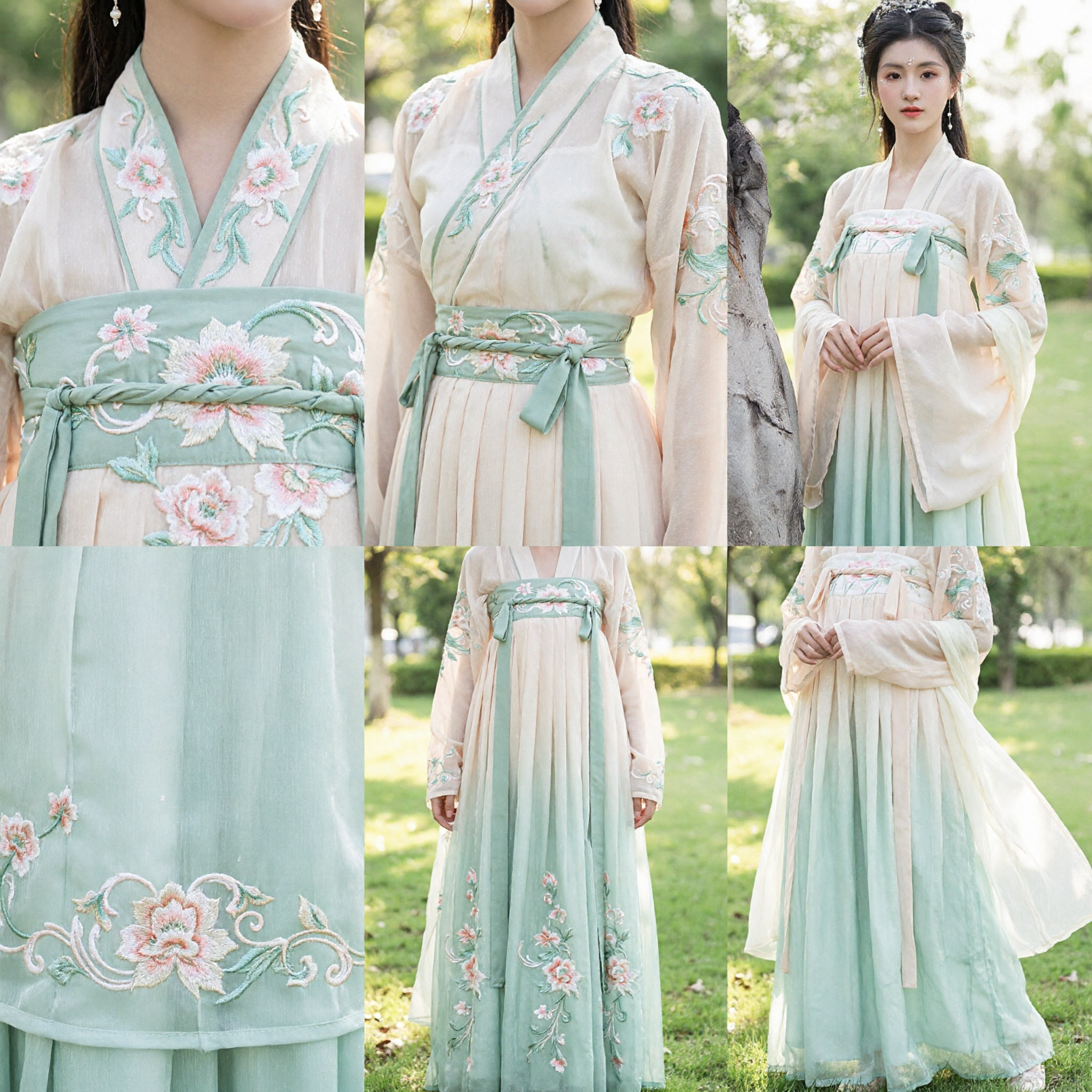 Traditional Chinese Hanfu Costume Ancient Fairy Dress Green Skirt Cream Top for Women Cosplay - Asian Costume