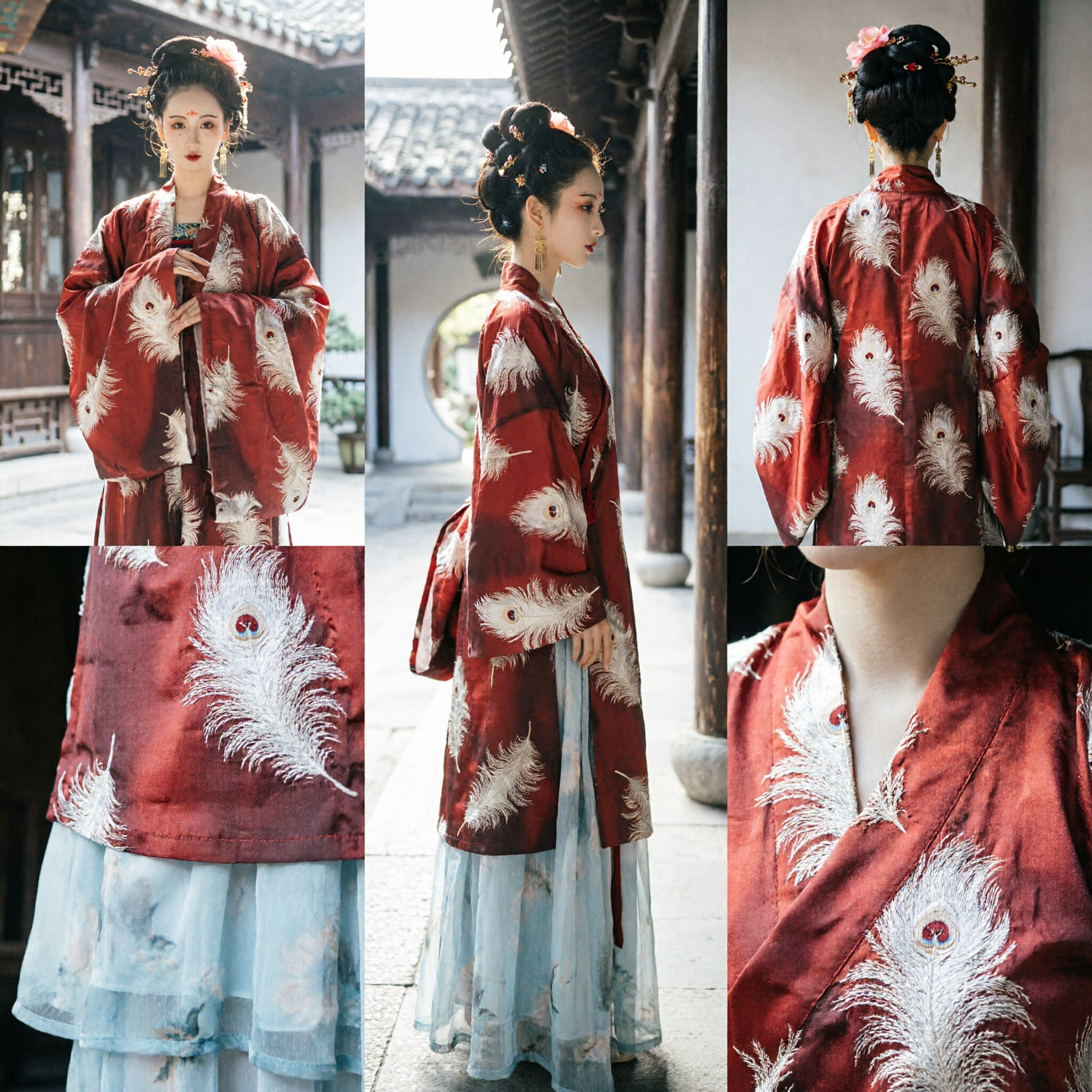 Traditional Chinese Hanfu Red Crane Cloak Ancient Palace Lady Costume for Women Historical Photography and Performance - Asian Costume