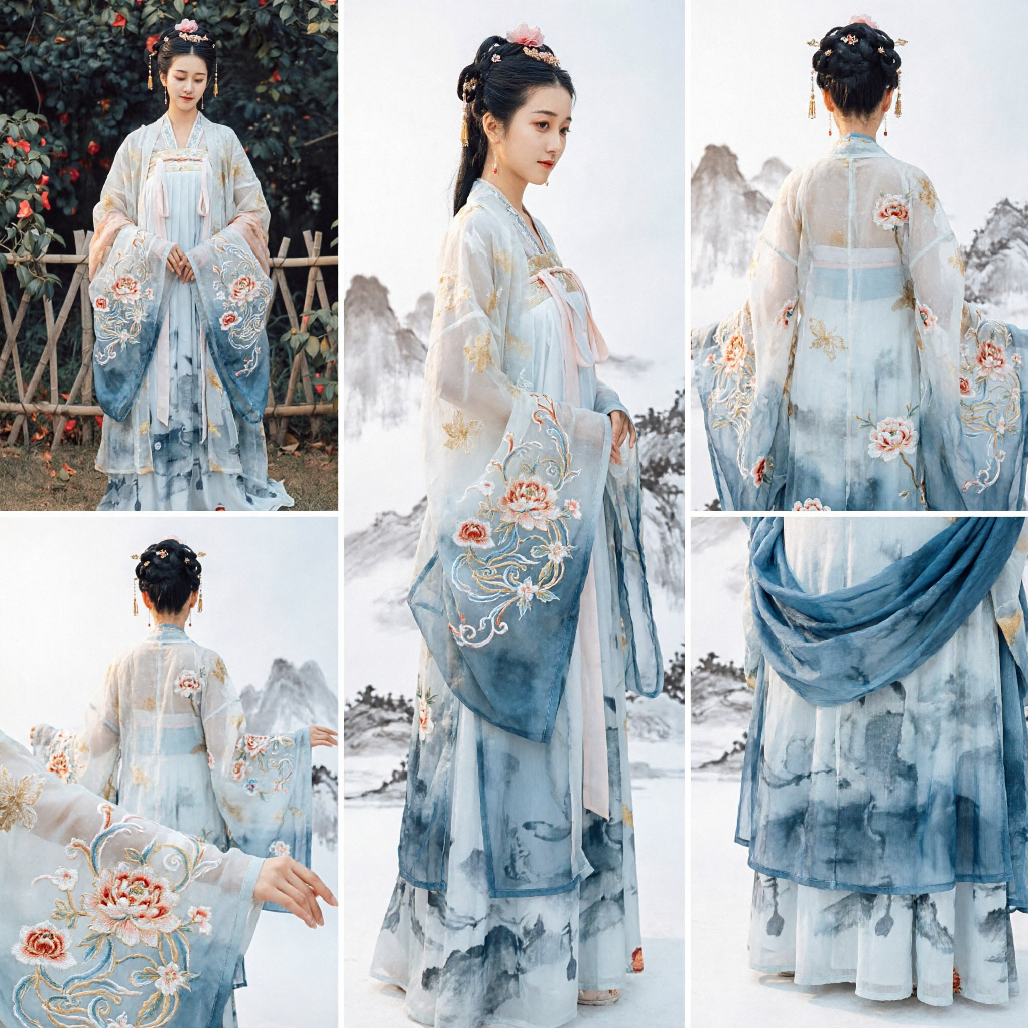 Traditional Chinese Hanfu Blue Ink Wash Painting Fairy Ruqun Ancient Costume Dress for Women - Asian Costume