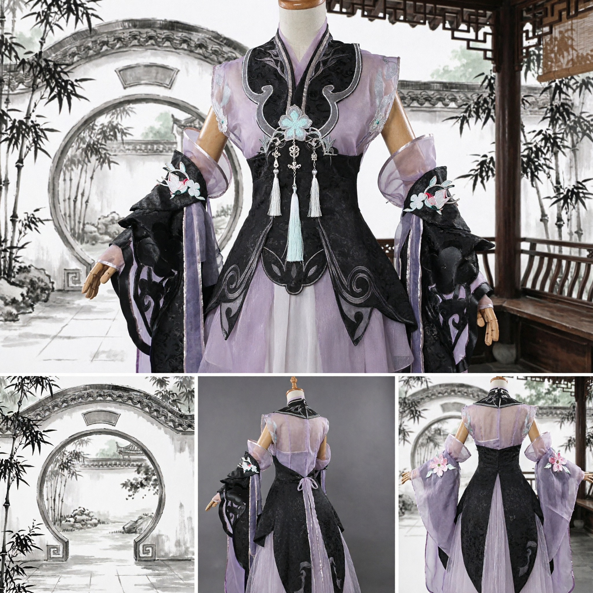 Traditional Chinese Wuxia Swordsman Cosplay Costume Black and Purple Ancient Hanfu Knight Outfit for Adults - Asian Costume
