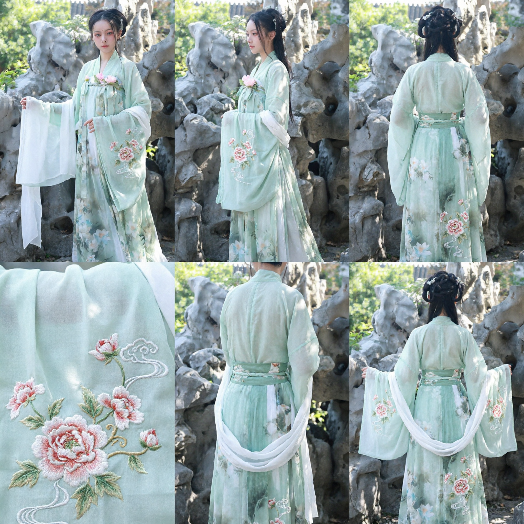 Elegant Green Lotus Print Hanfu Traditional Chinese Costume Women Ancient Fairy Dress Set for Cosplay - Asian Costume