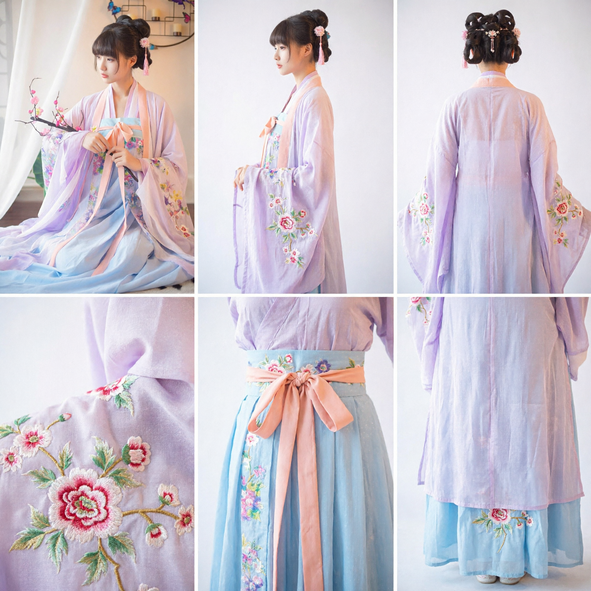 Elegant Traditional Chinese Hanfu Dress Women Tang Dynasty Ruqun Ancient Costume Pink Floral Cosplay Outfit - Asian Costume