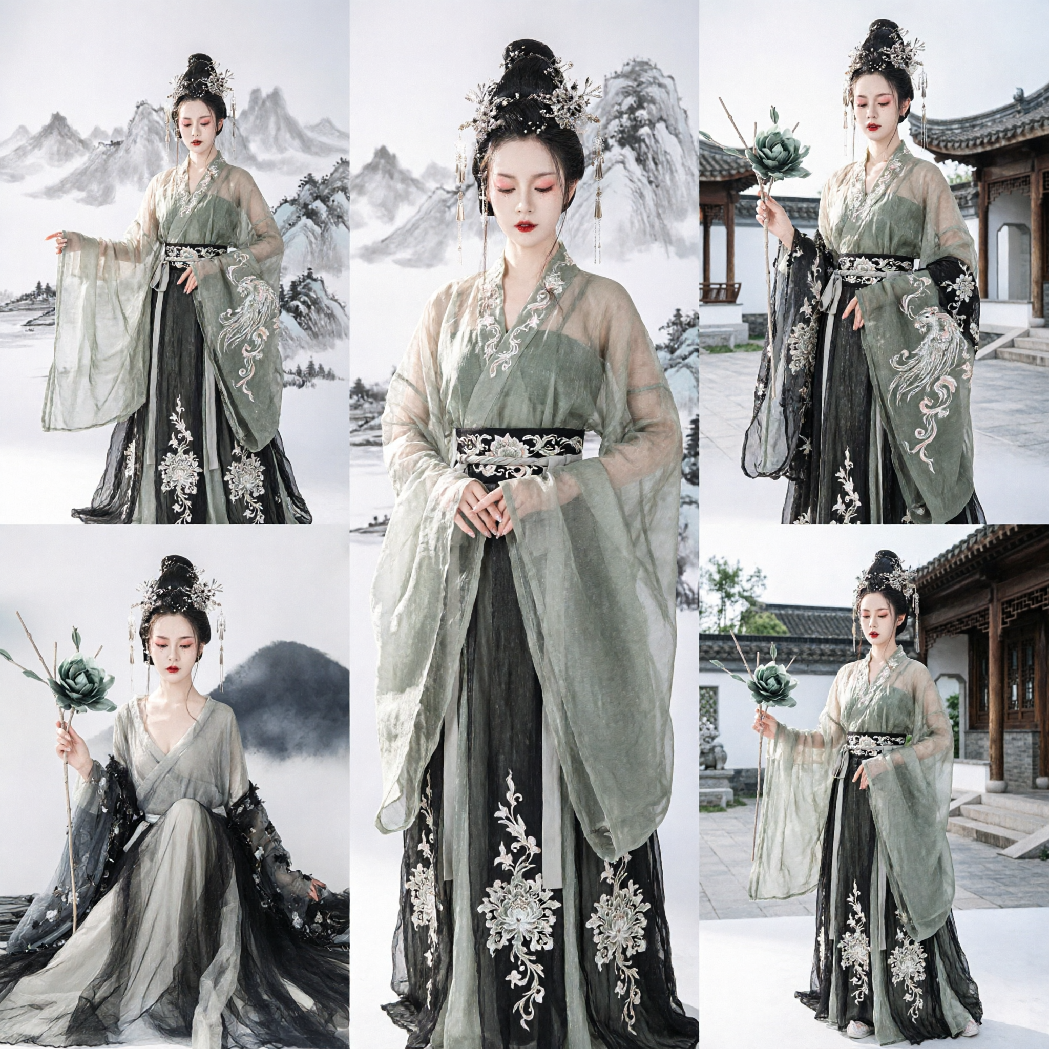 Elegant Grey Ink Wash Hanfu Traditional Chinese Costume Ancient Fairy Dress for Women Cosplay Photography - Asian Costume