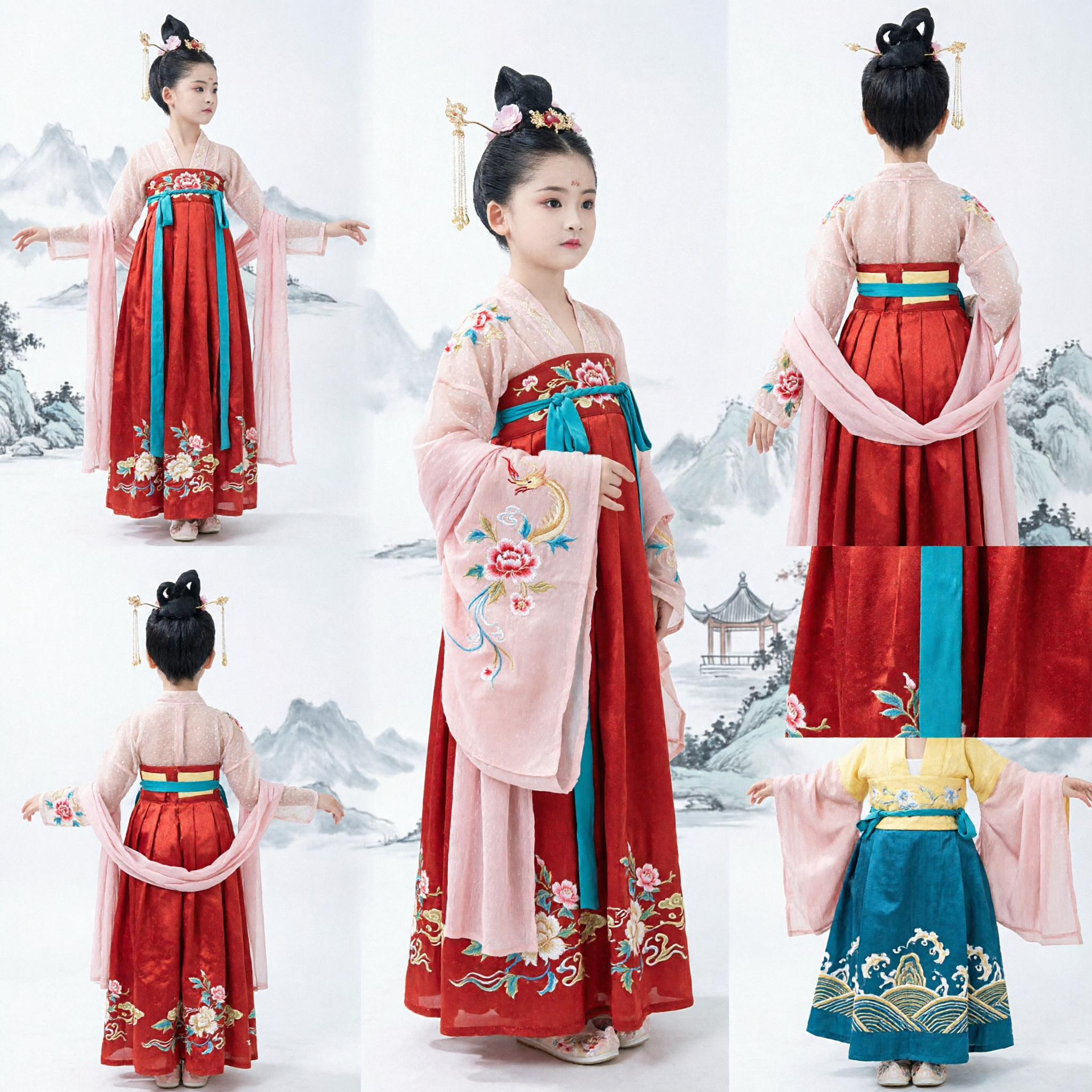 Traditional Chinese Hanfu Costume for Girls Kids Tang Dynasty Red Skirt Ancient Dance Performance Wear - Asian Costume