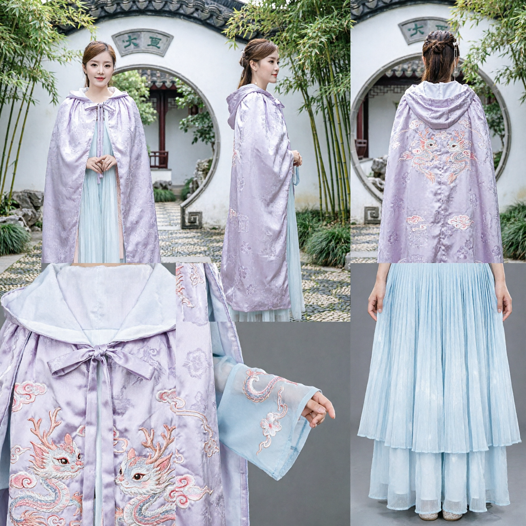 Traditional Chinese Hanfu Winter Cloak for Women Elegant Lavender Velvet Hooded Cape Ancient Costume Accessory - Asian Costume