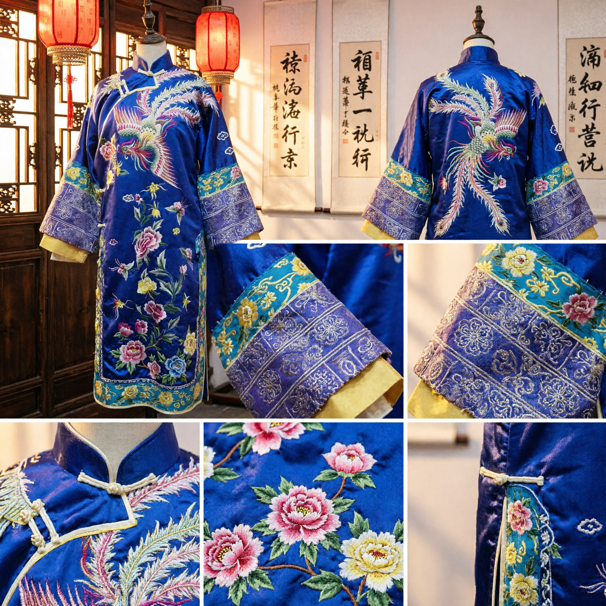 Chinese Traditional Royal Blue Silk Embroidered Phoenix Tang Suit Robe Women's Cheongsam Costume for Performance Festival - Asian Costume
