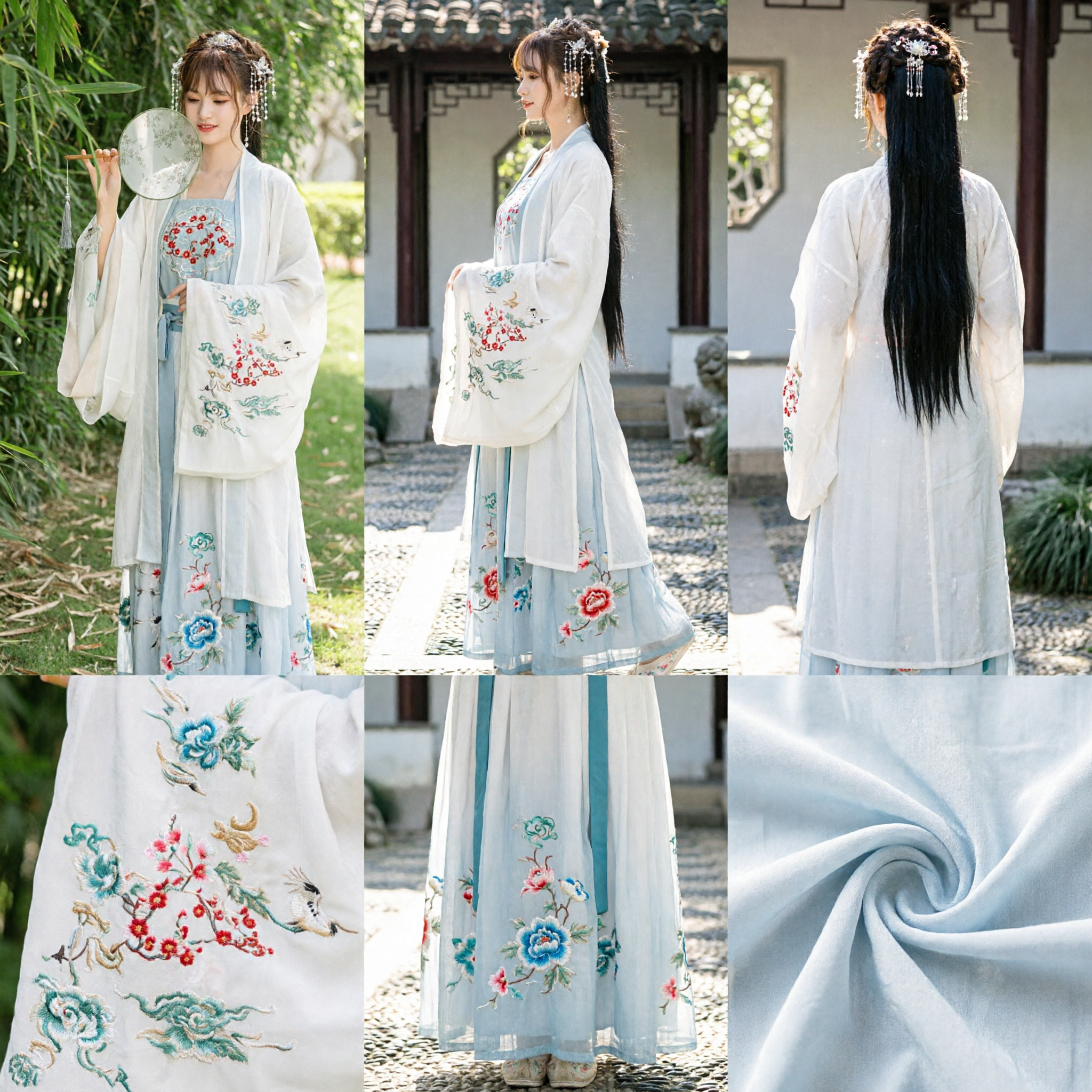 Elegant White Embroidered Traditional Chinese Hanfu Dress Ancient Costume for Women Photography and Tea Ceremony - Asian Costume