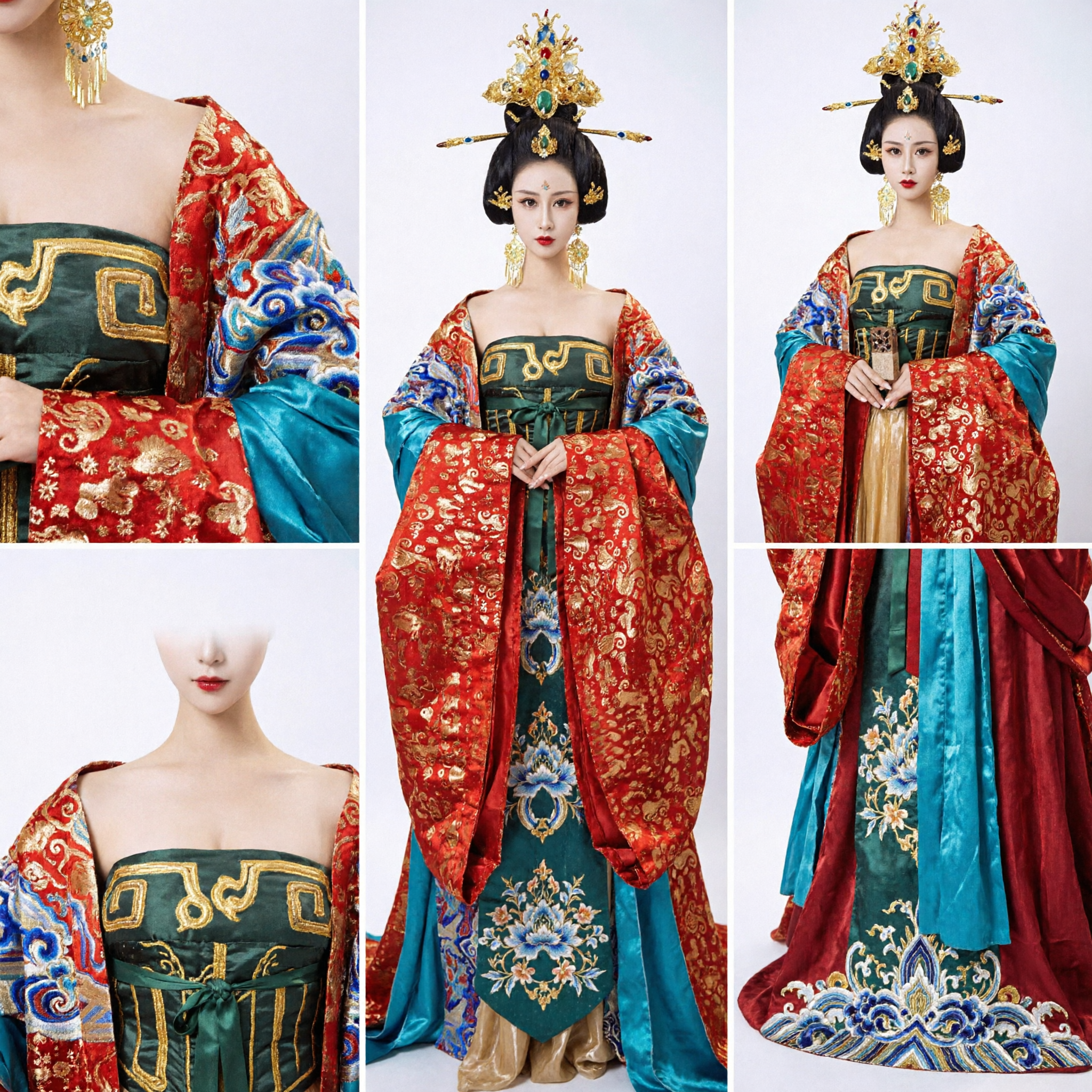 Traditional Tang Dynasty Empress Hanfu Costume Red Gold Embroidered Robe for Women Stage Performance Cosplay - Asian Costume