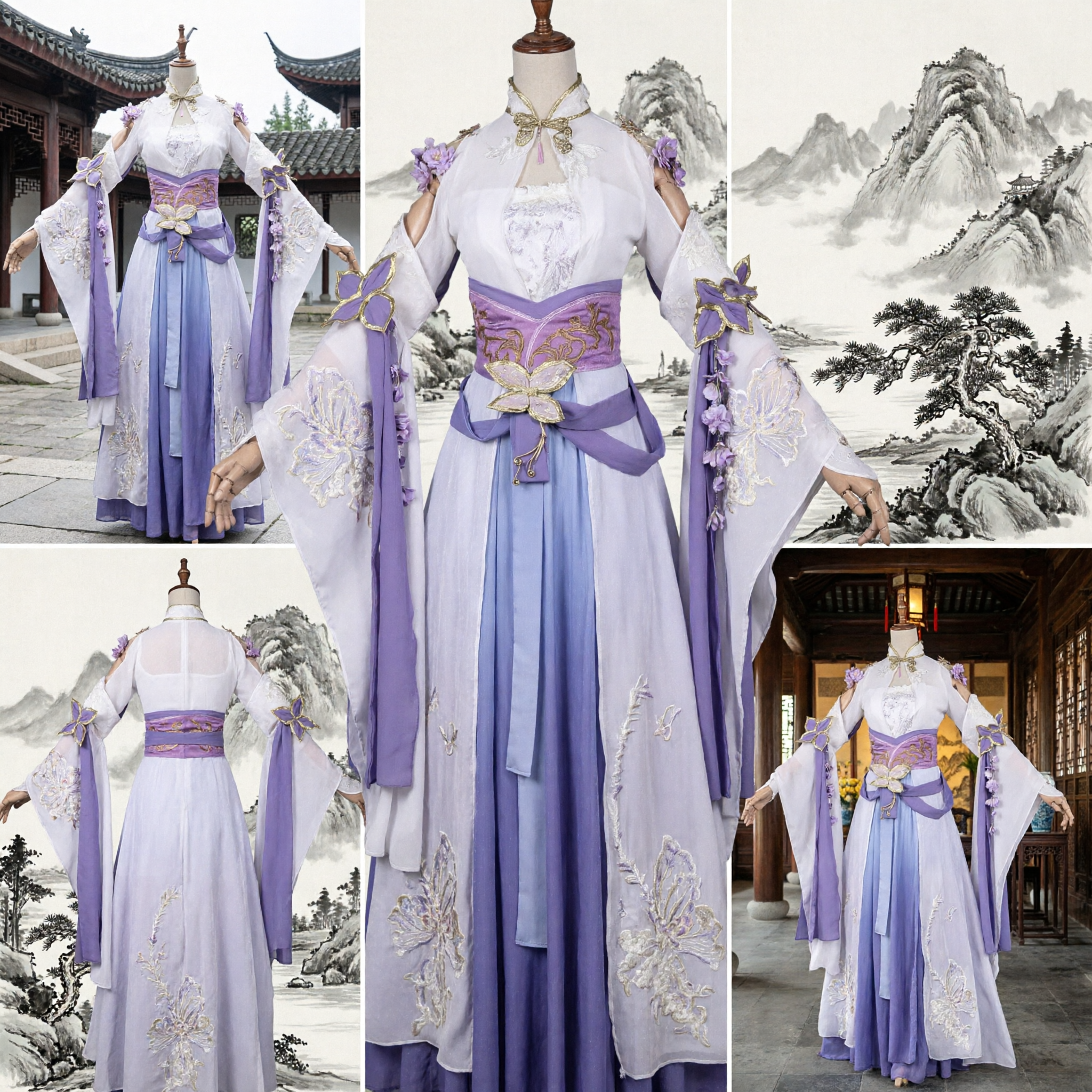 Traditional Chinese Hanfu Purple Butterfly Fairy Dress Ancient Palace Costume for Women Cosplay Photography - Asian Costume